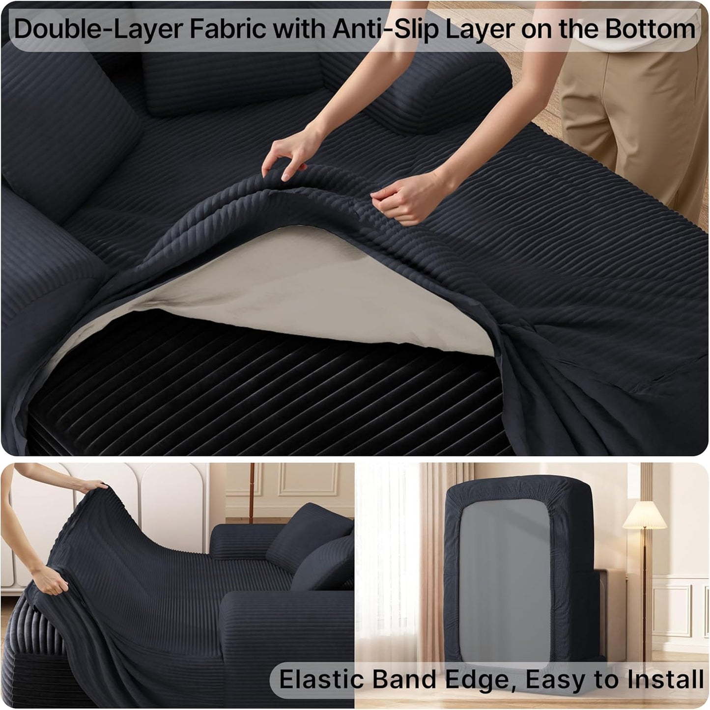 68'' Chaise Lounge Chair Indoor, Grey Plush Corduroy Cloud Couch