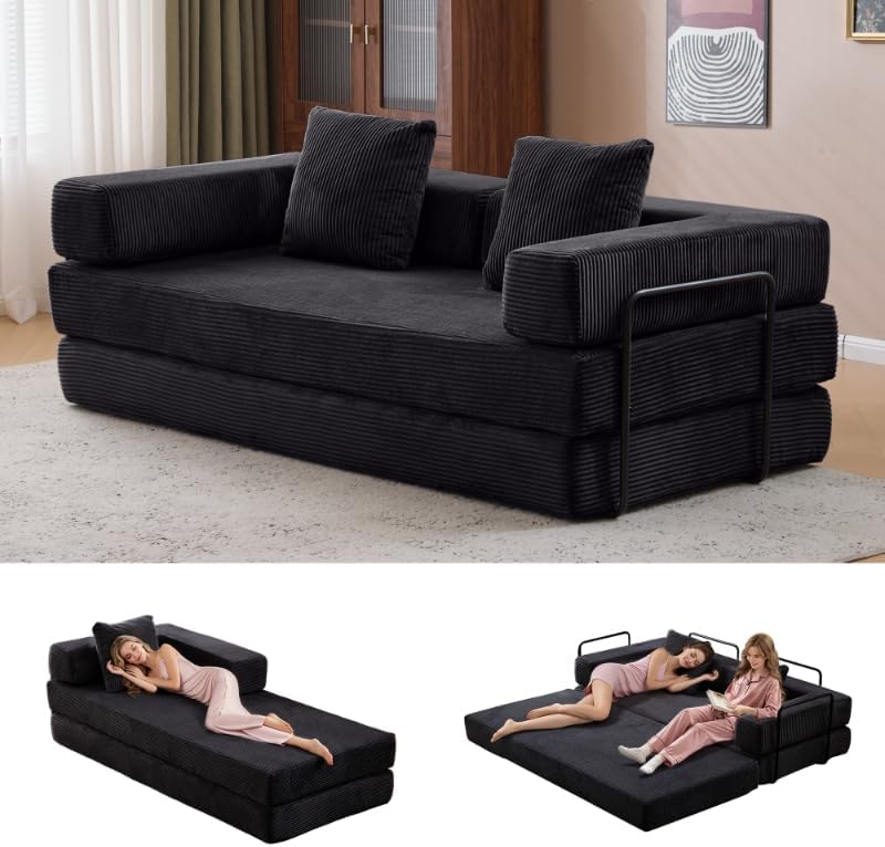 Convertible Sleeper Sofa Bed, 78.5" Corduroy Foldable Loveseat Sofa