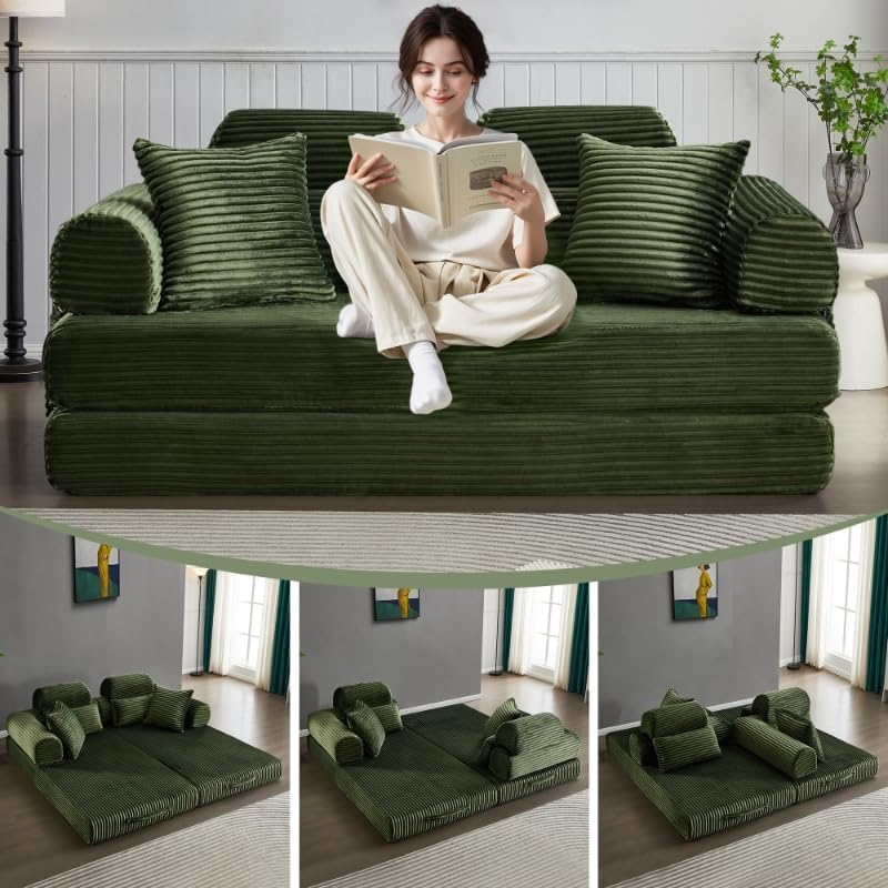 Convertible Sleeper Sofa Bed, 78.5" Corduroy Foldable Loveseat Sofa