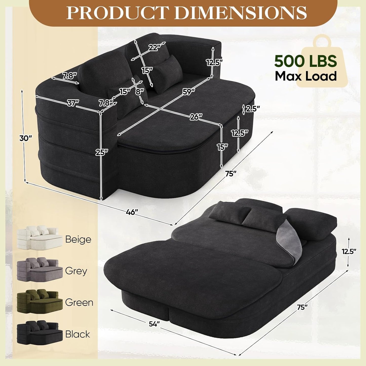 Antetek Convertible Sleeper Sofa