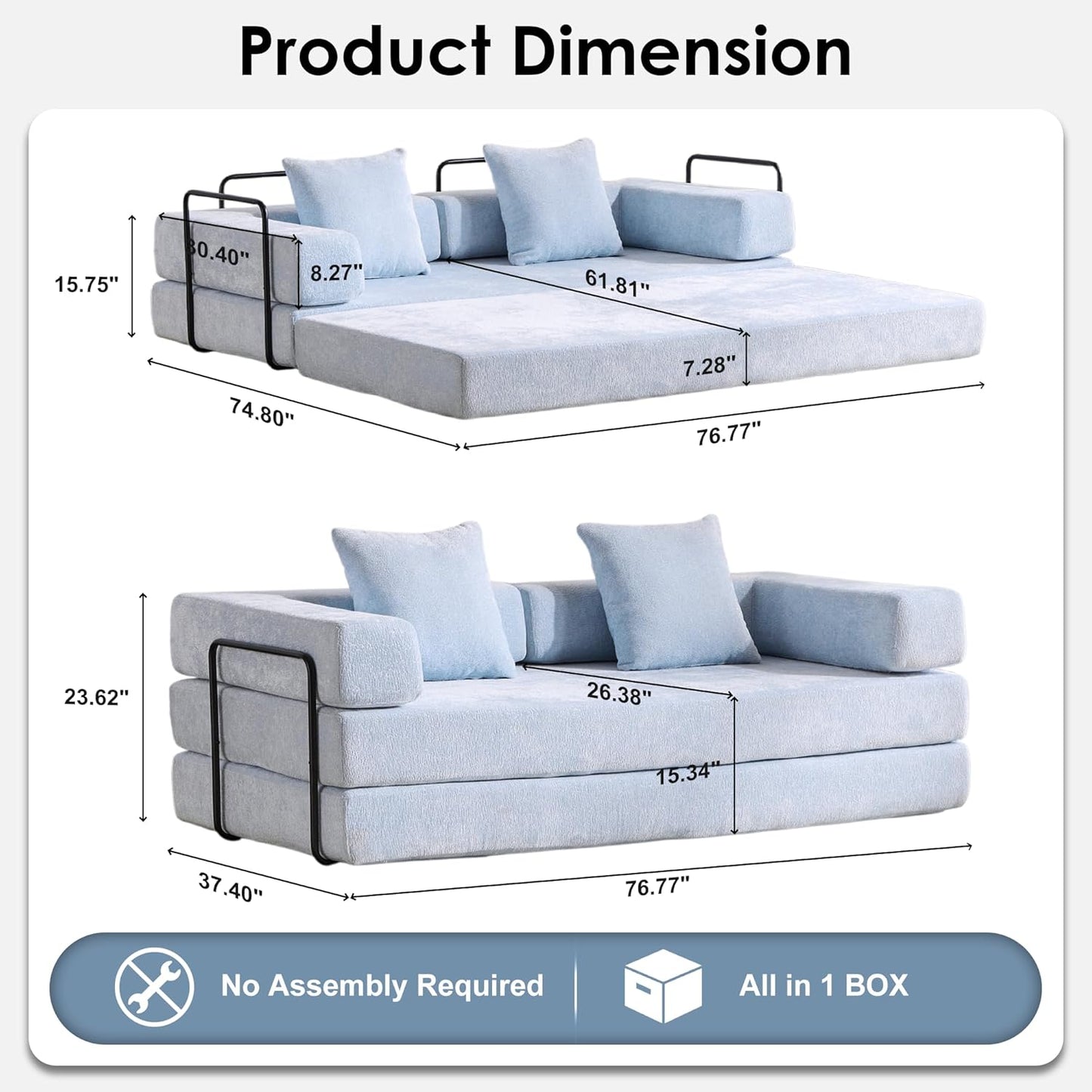 Convertible Sleeper Sofa Bed, 78.5" Corduroy Foldable Loveseat Sofa