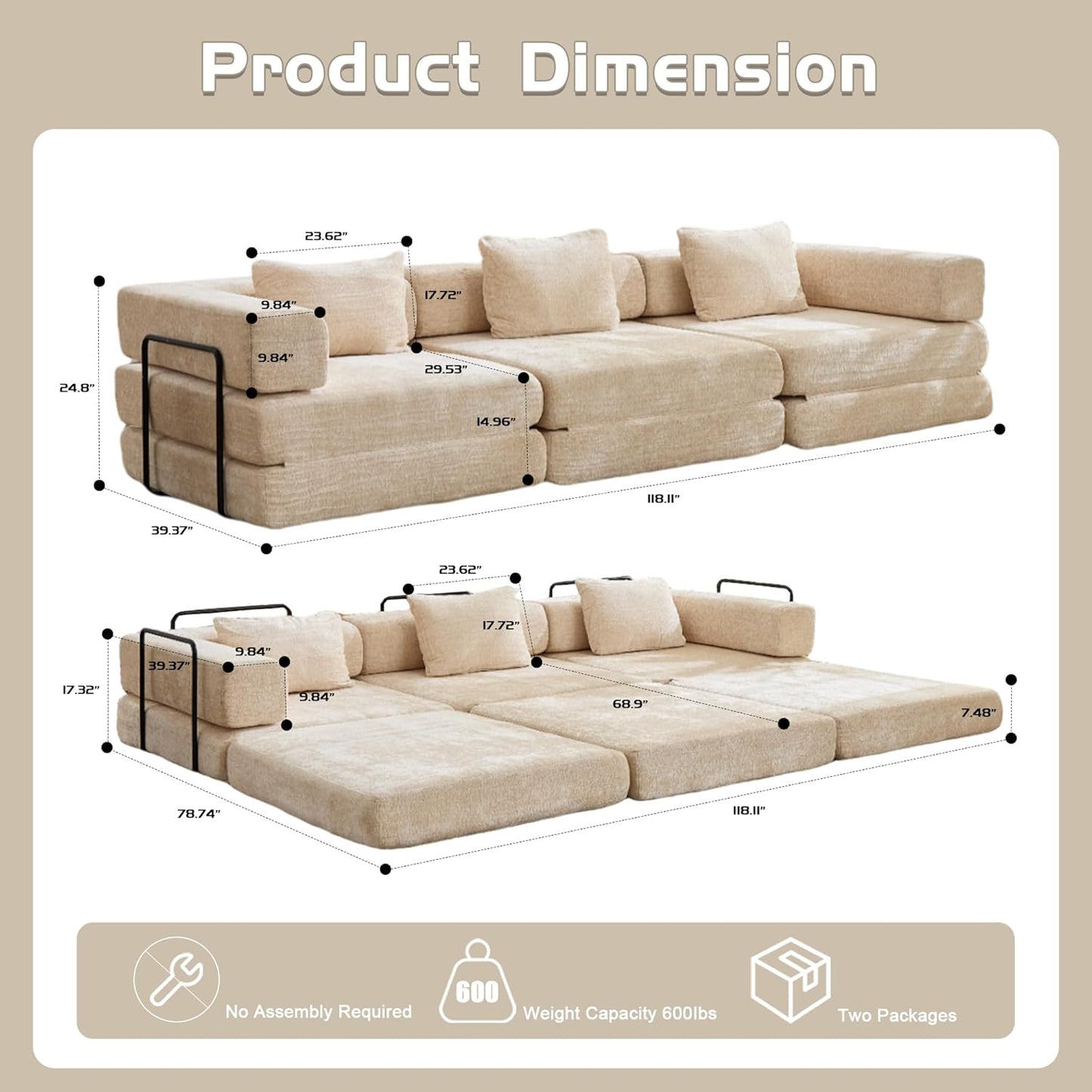 Compression Floor Sofa Bed, 3-Seat