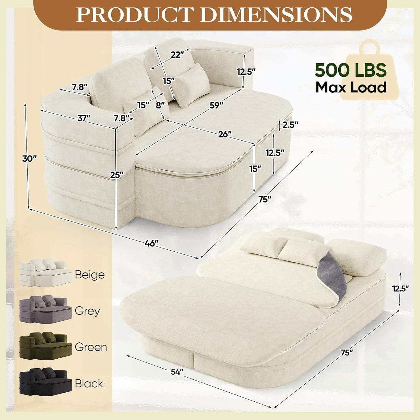 Antetek Convertible Sleeper Sofa