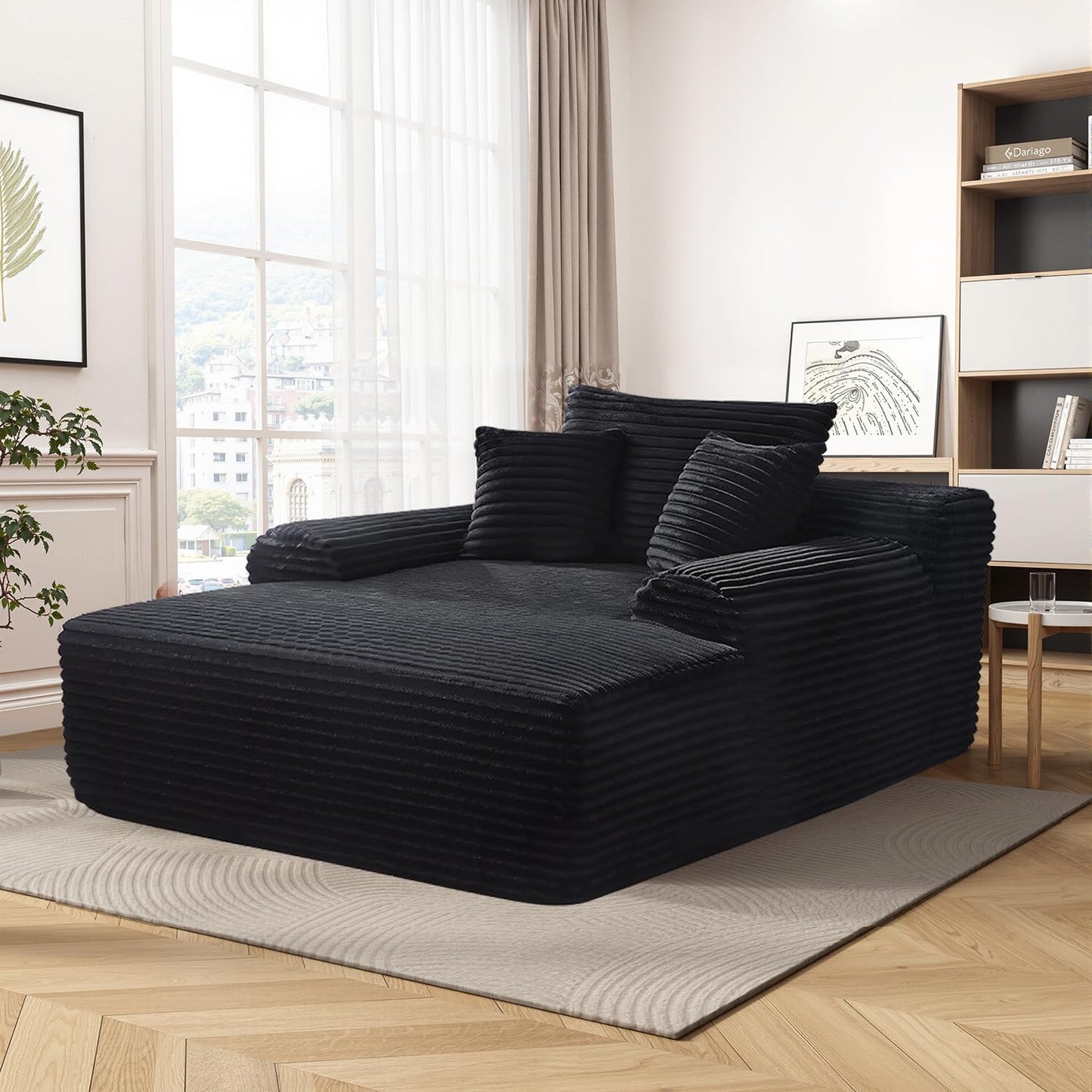 68'' Chaise Lounge Chair Indoor, Grey Plush Corduroy Cloud Couch