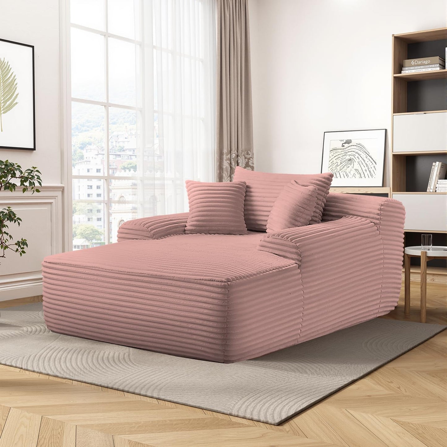 68'' Chaise Lounge Chair Indoor, Grey Plush Corduroy Cloud Couch