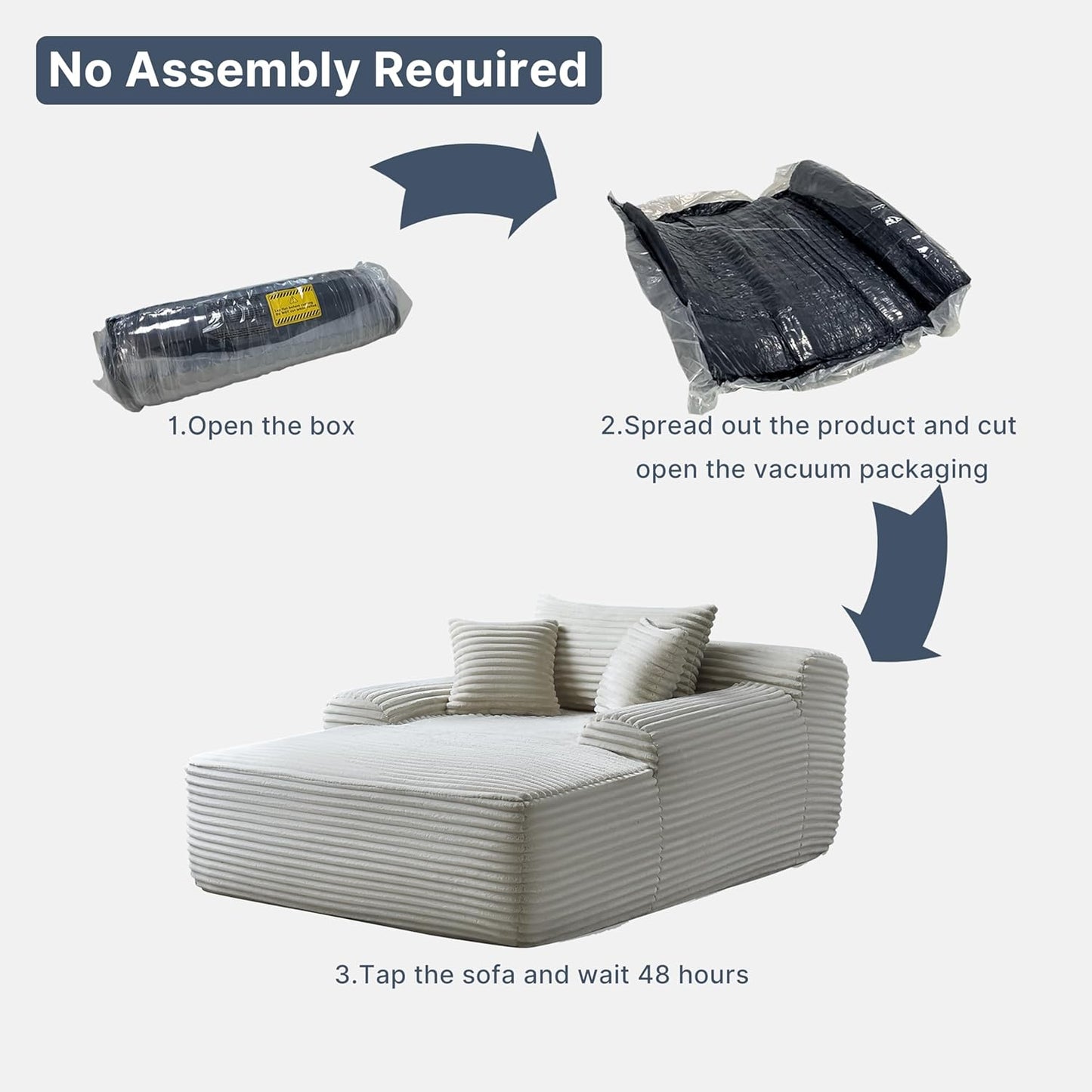 68'' Chaise Lounge Chair Indoor, Grey Plush Corduroy Cloud Couch