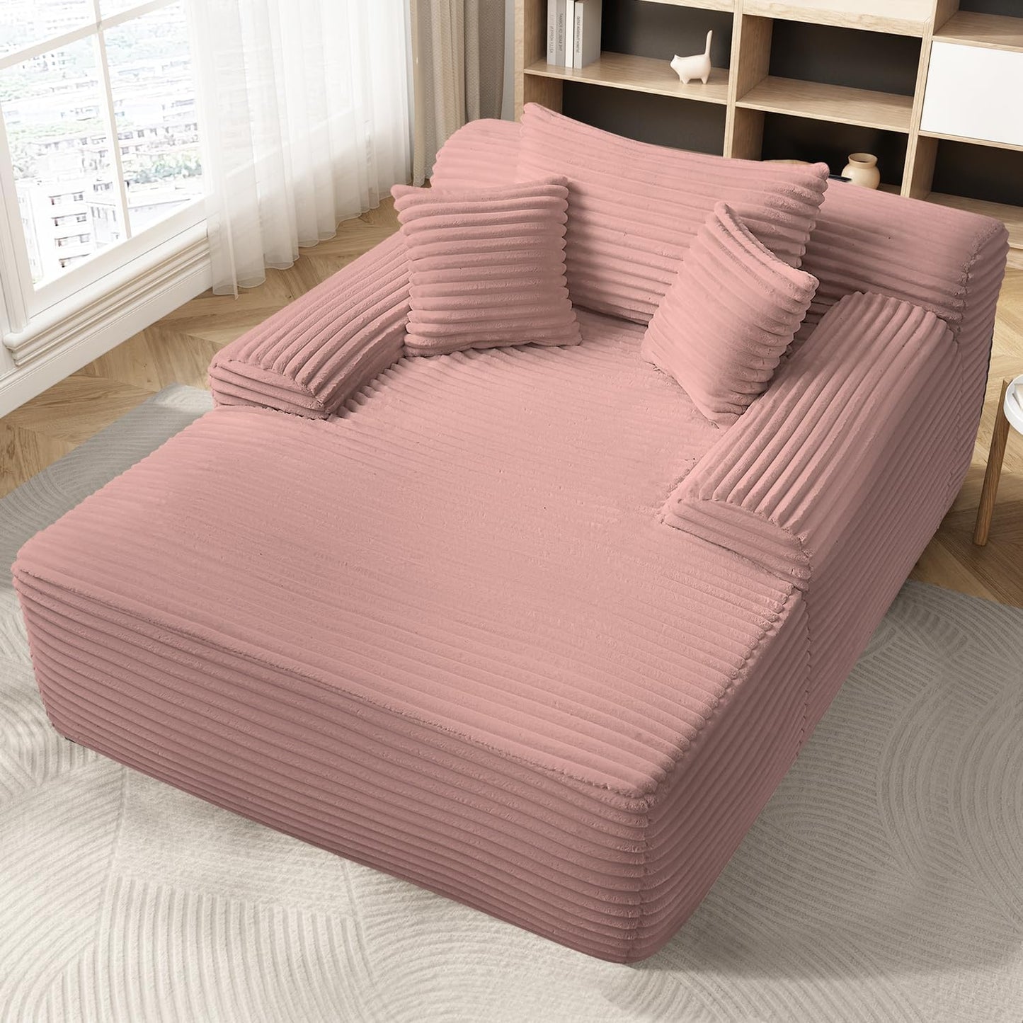 68'' Chaise Lounge Chair Indoor, Grey Plush Corduroy Cloud Couch