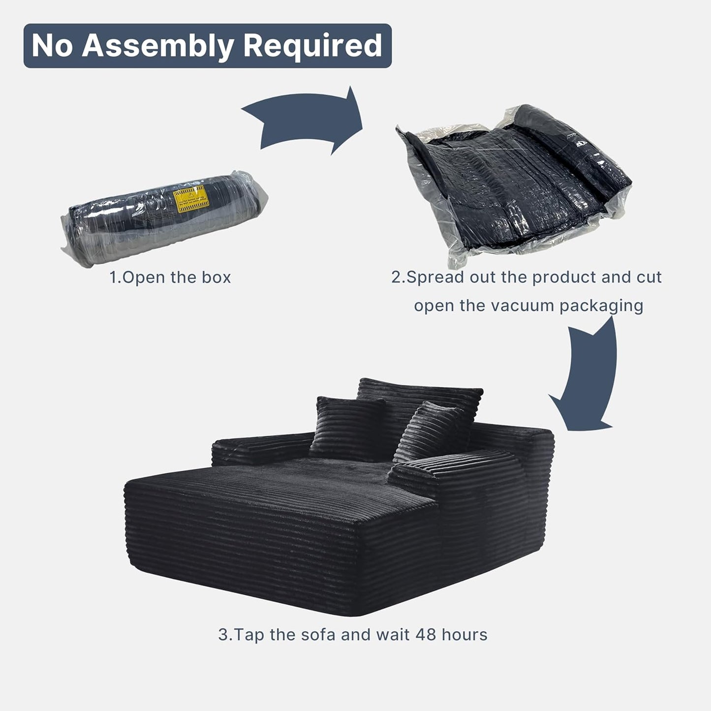 68'' Chaise Lounge Chair Indoor, Grey Plush Corduroy Cloud Couch