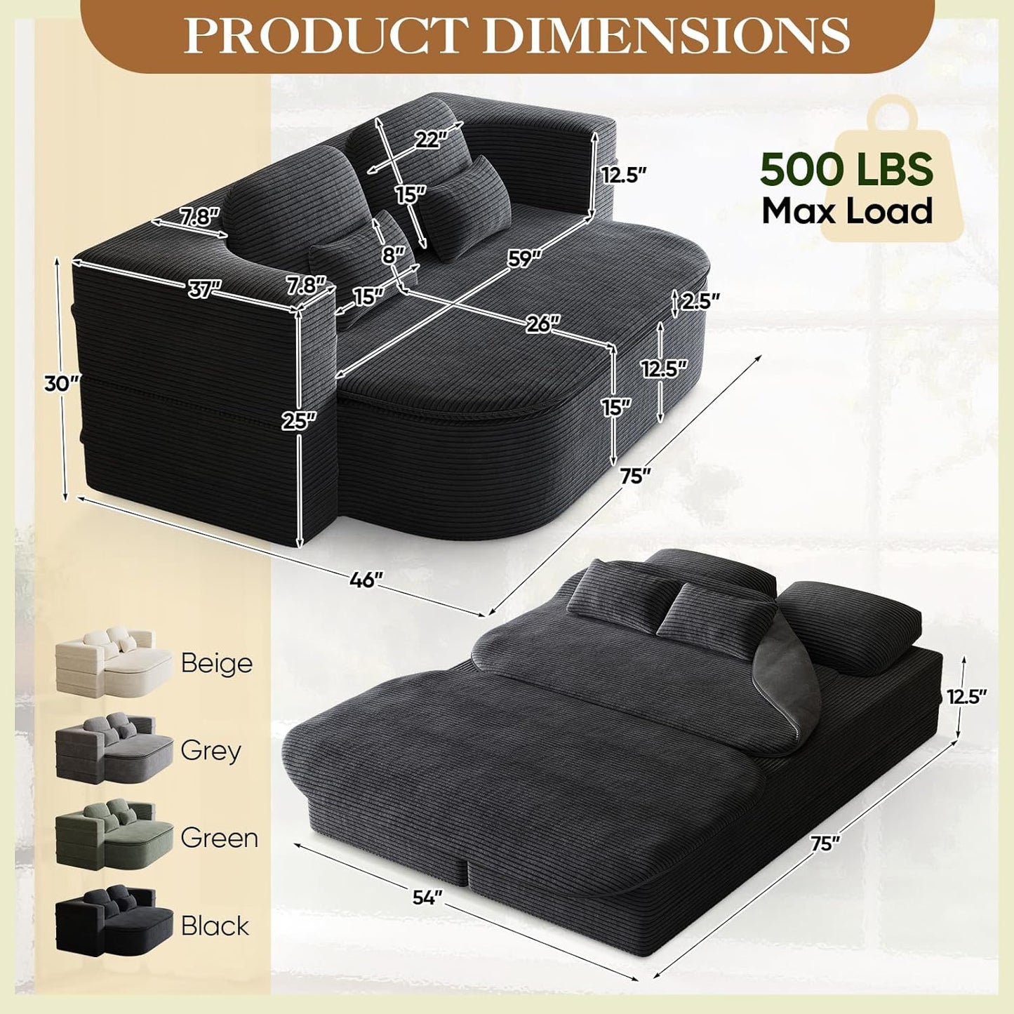 Antetek Convertible Sleeper Sofa