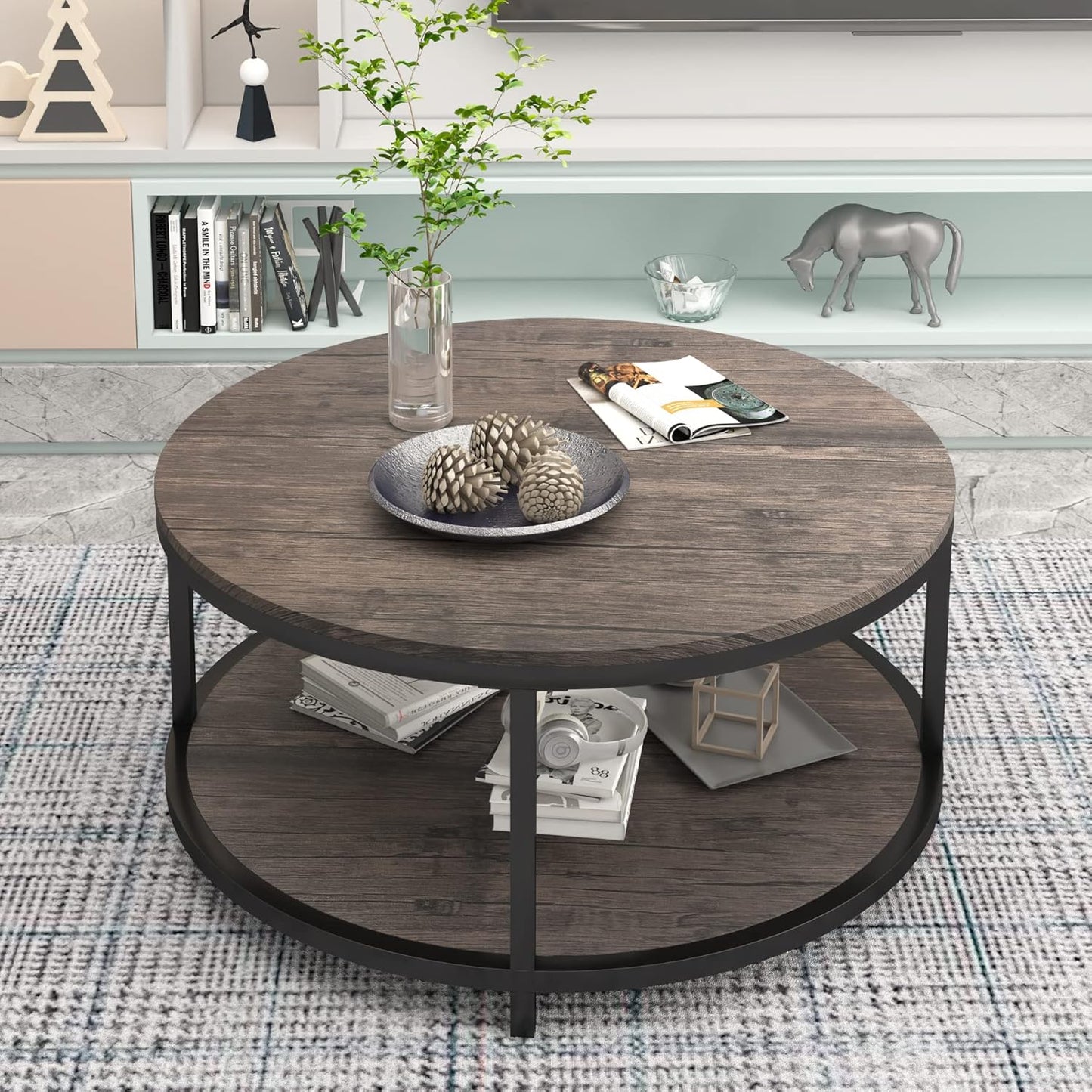 NSdirect Round Coffee Table,36" Coffee Table for Living Room