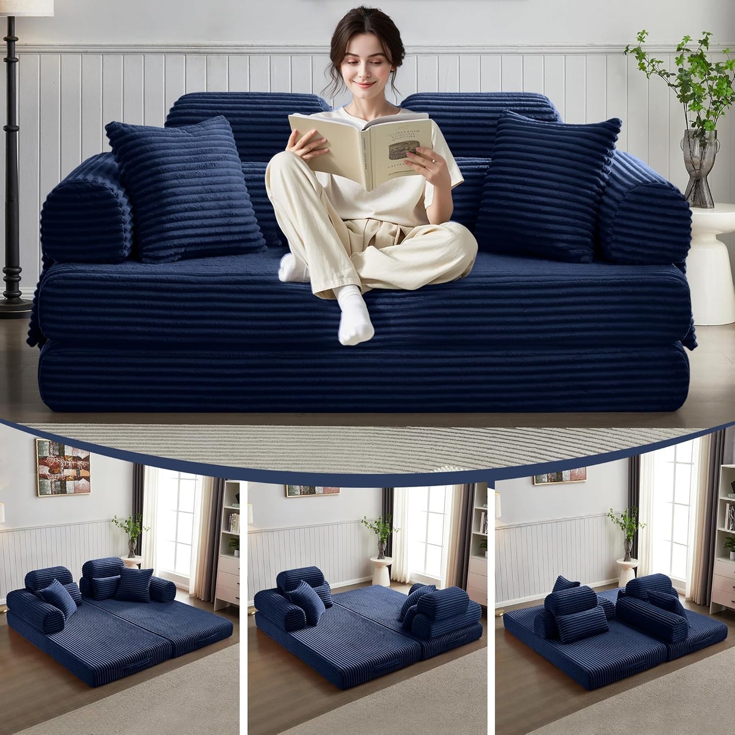 Convertible Sleeper Sofa Bed, 78.5" Corduroy Foldable Loveseat Sofa