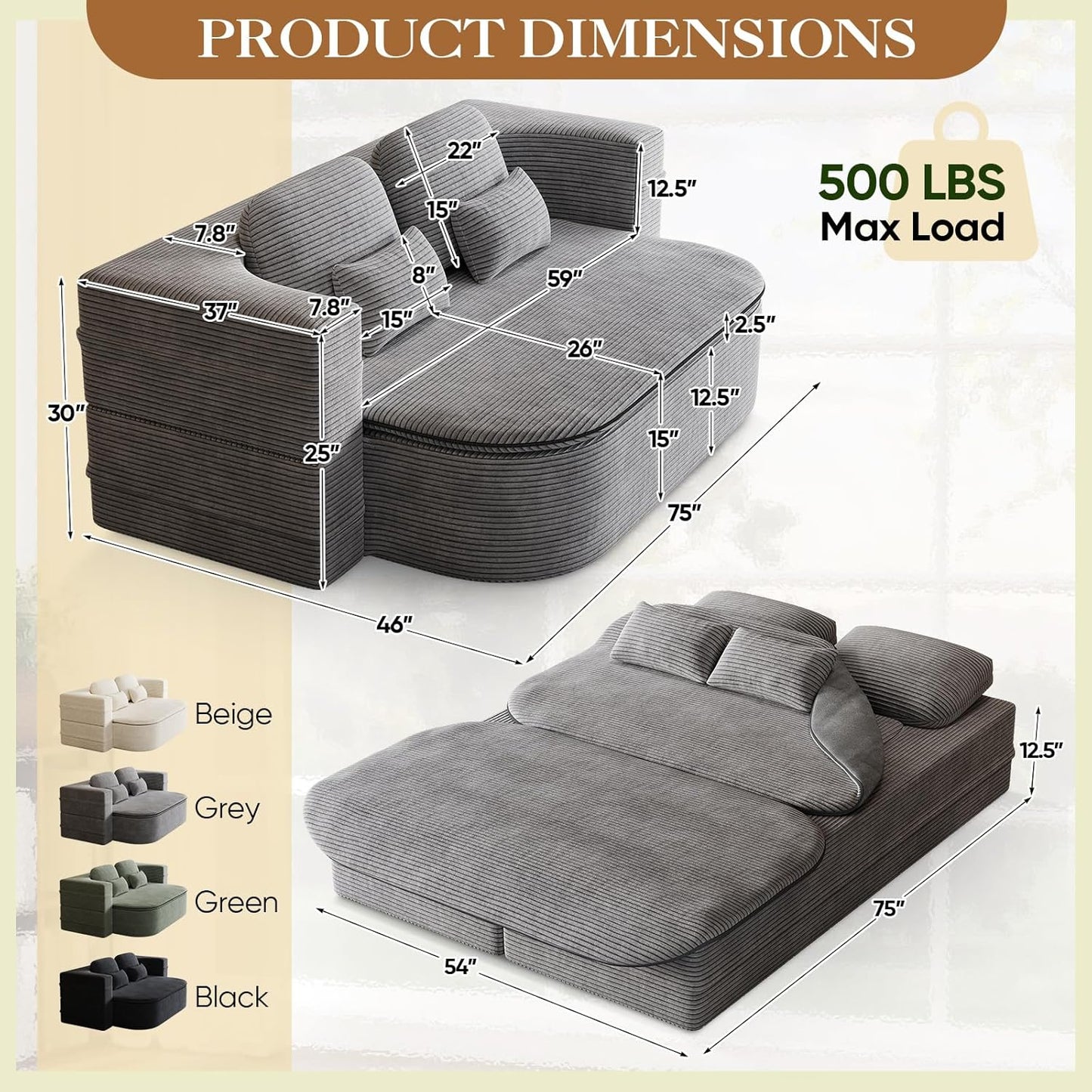 Antetek Convertible Sleeper Sofa