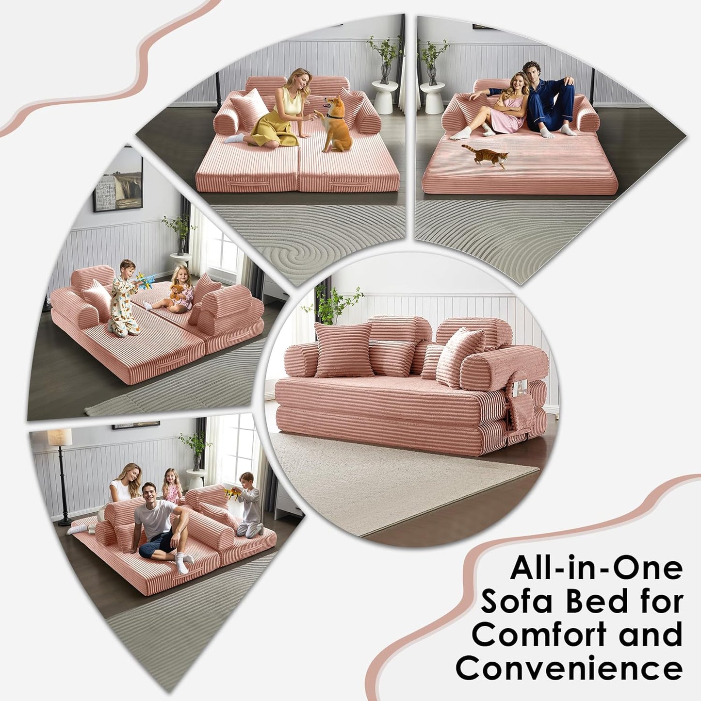 Convertible Sleeper Sofa Bed, 78.5" Corduroy Foldable Loveseat Sofa