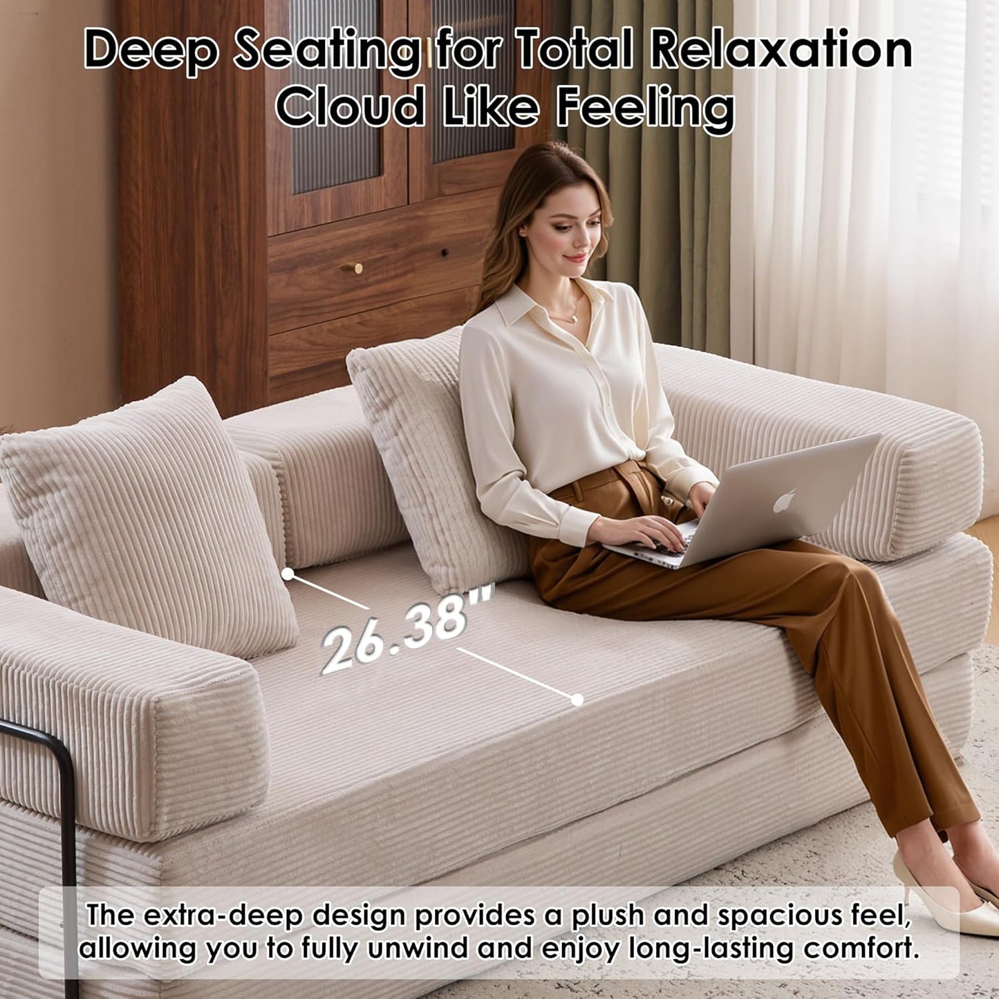 Convertible Sleeper Sofa Bed, 78.5" Corduroy Foldable Loveseat Sofa