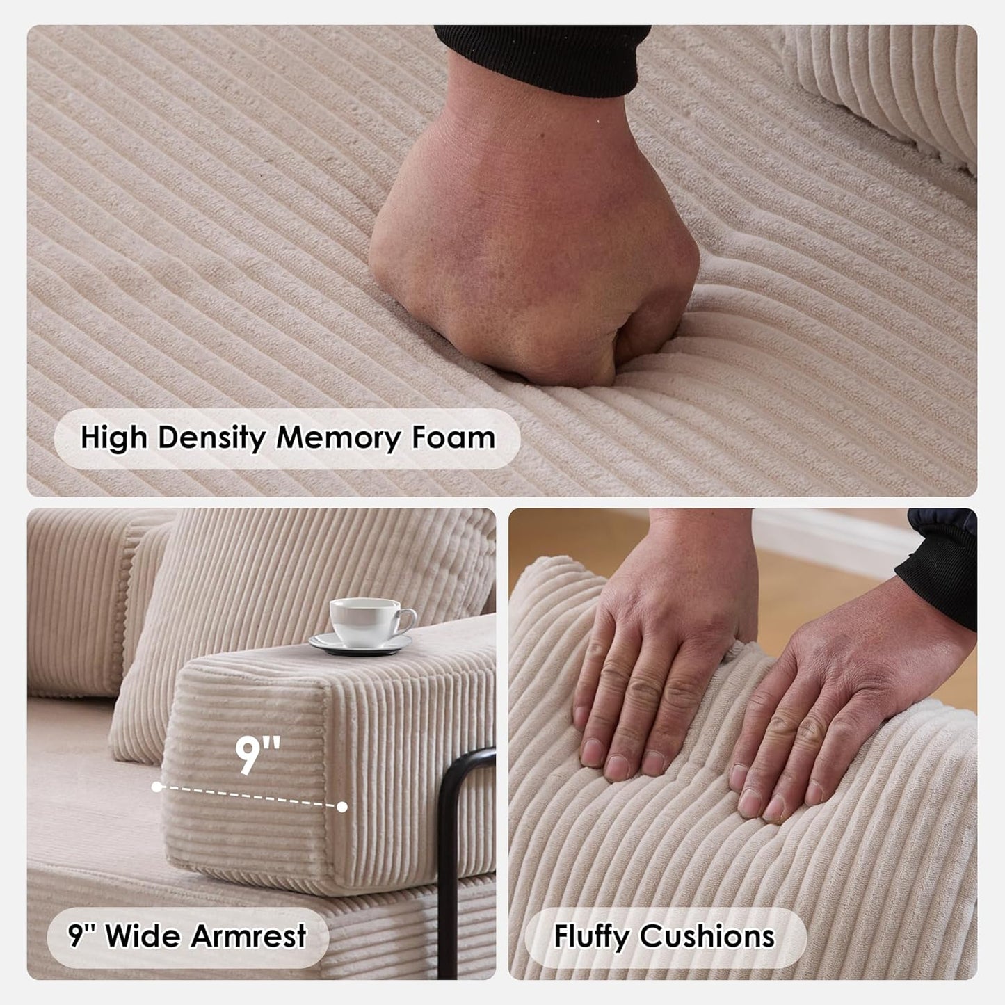 Convertible Sleeper Sofa Bed, 78.5" Corduroy Foldable Loveseat Sofa