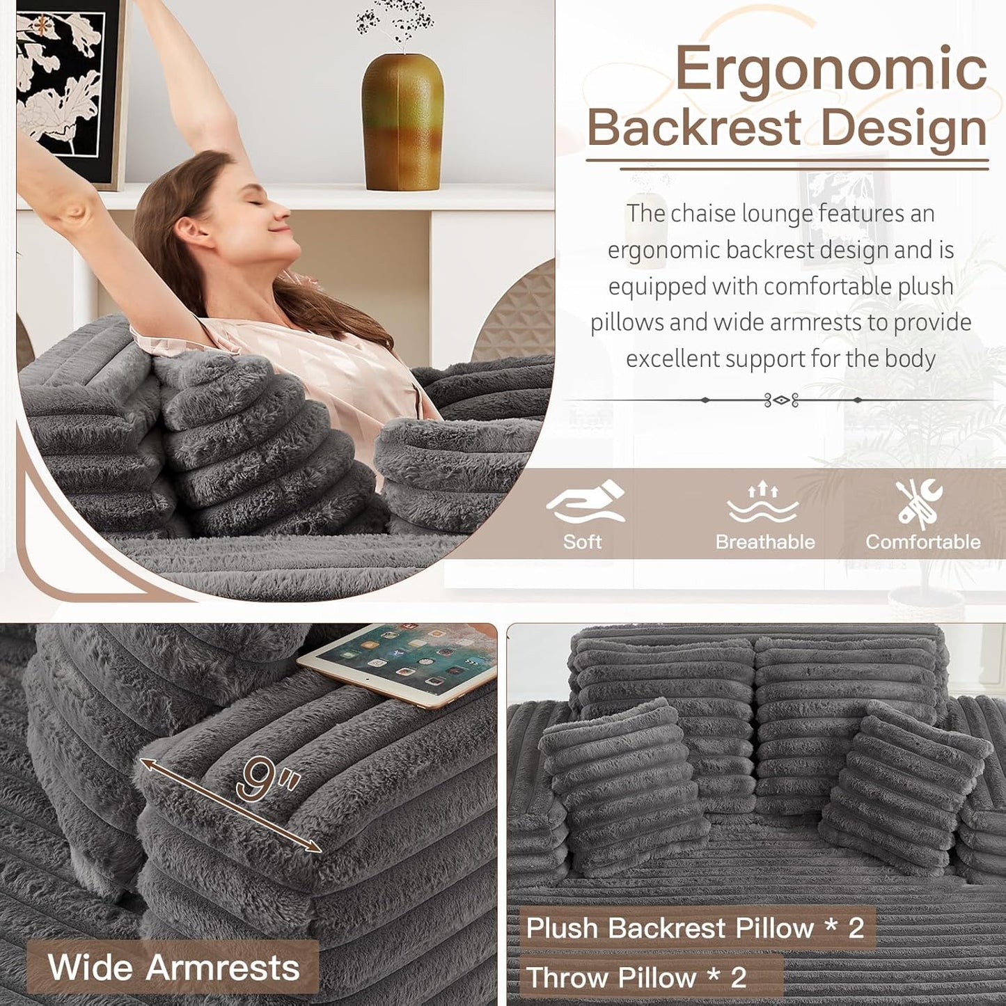 56"W Oversized Chaise Lounge Chair Indoor