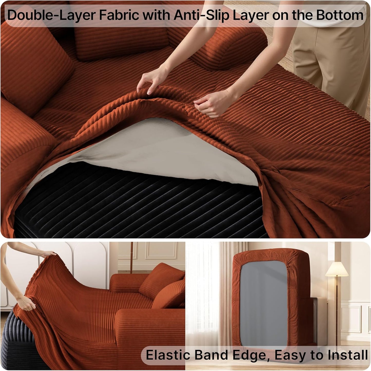 68'' Chaise Lounge Chair Indoor, Grey Plush Corduroy Cloud Couch