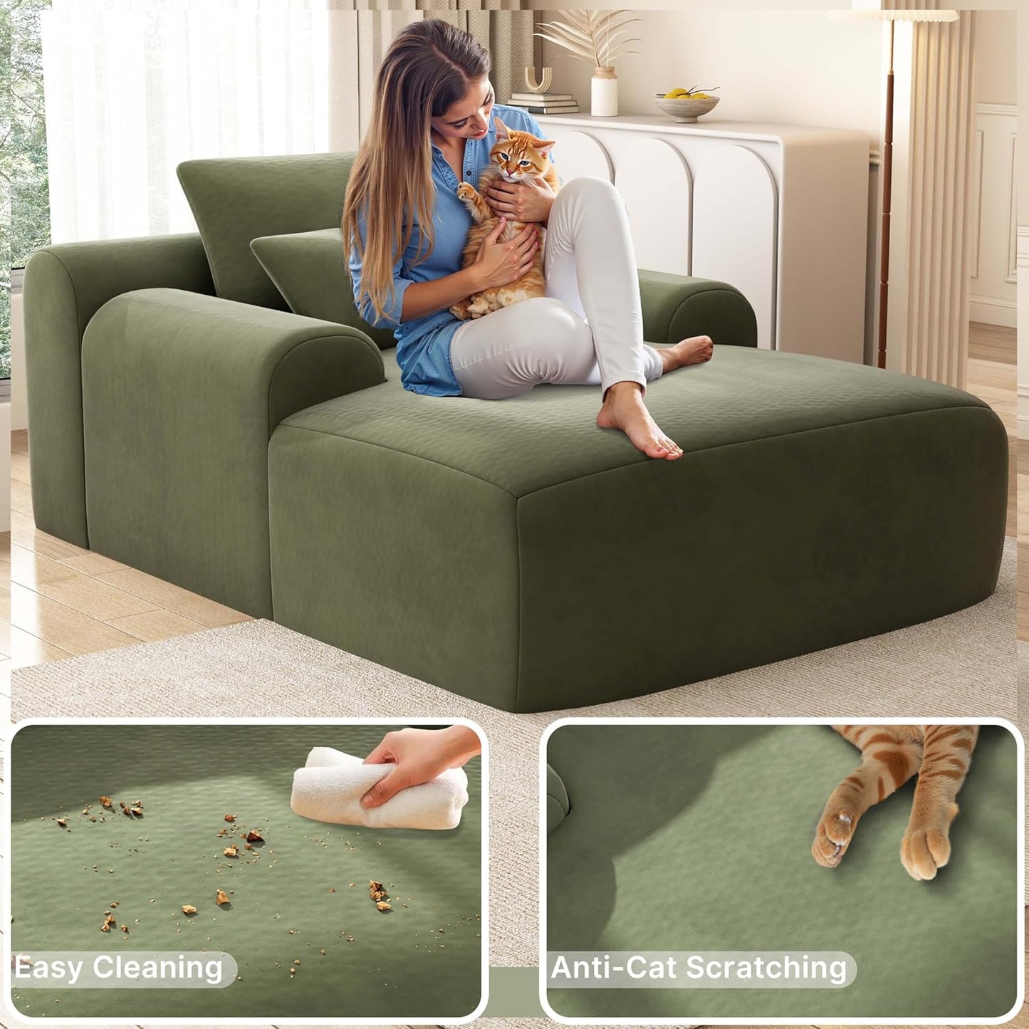 68'' Chaise Lounge Chair Indoor, Grey Plush Corduroy Cloud Couch