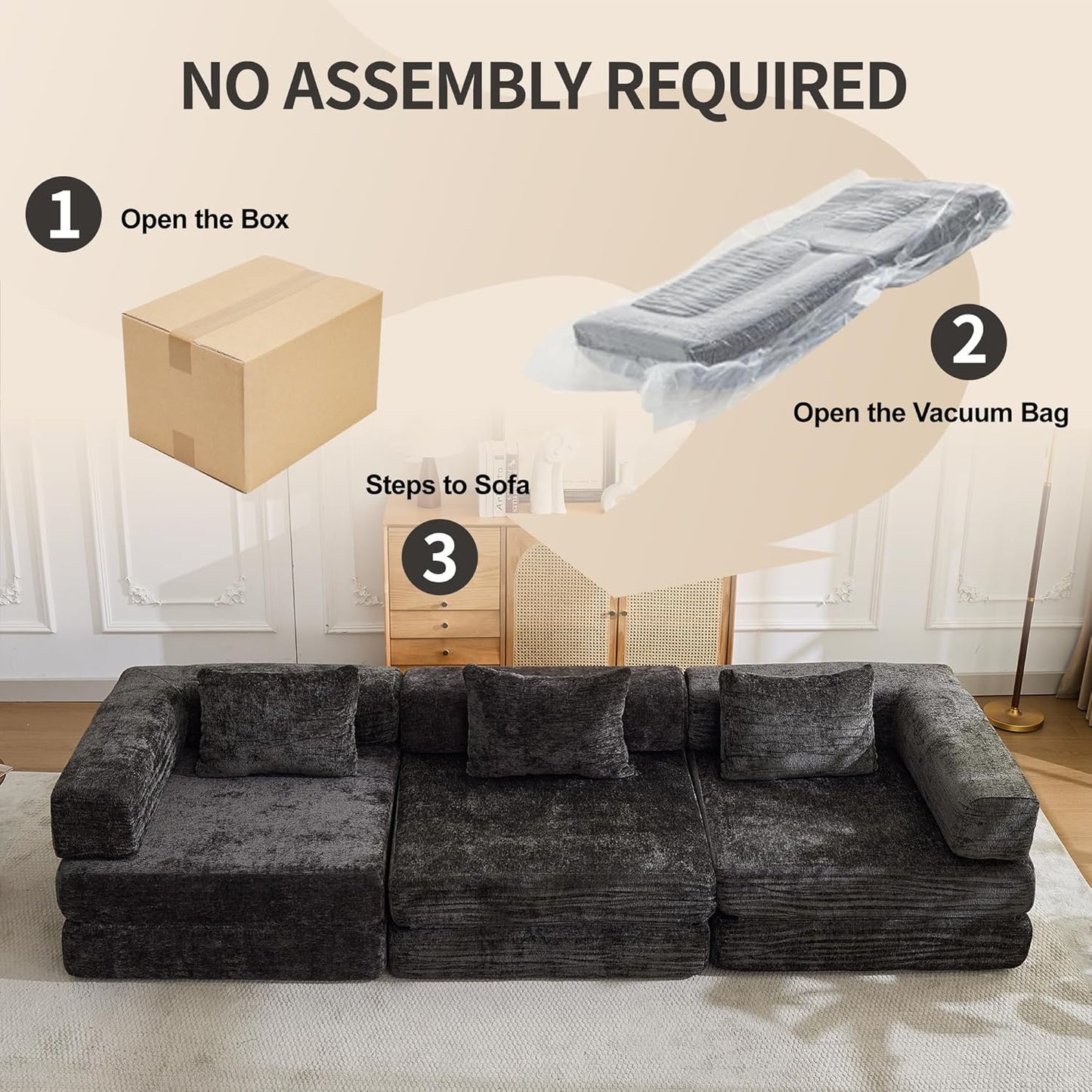 Compression Floor Sofa Bed, 3-Seat