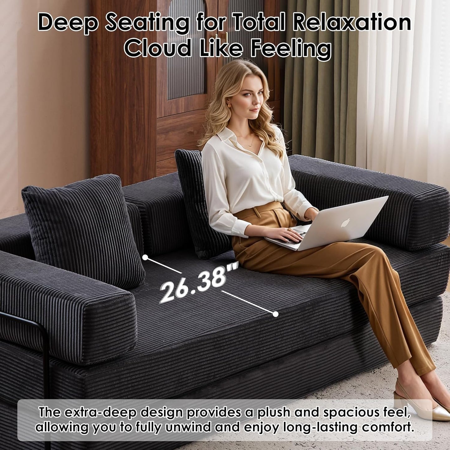 Convertible Sleeper Sofa Bed, 78.5" Corduroy Foldable Loveseat Sofa