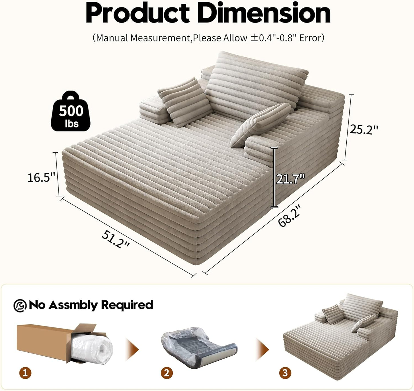 80” Oversized Double Lounge Chaise,Cloud Plush Sofa Bed