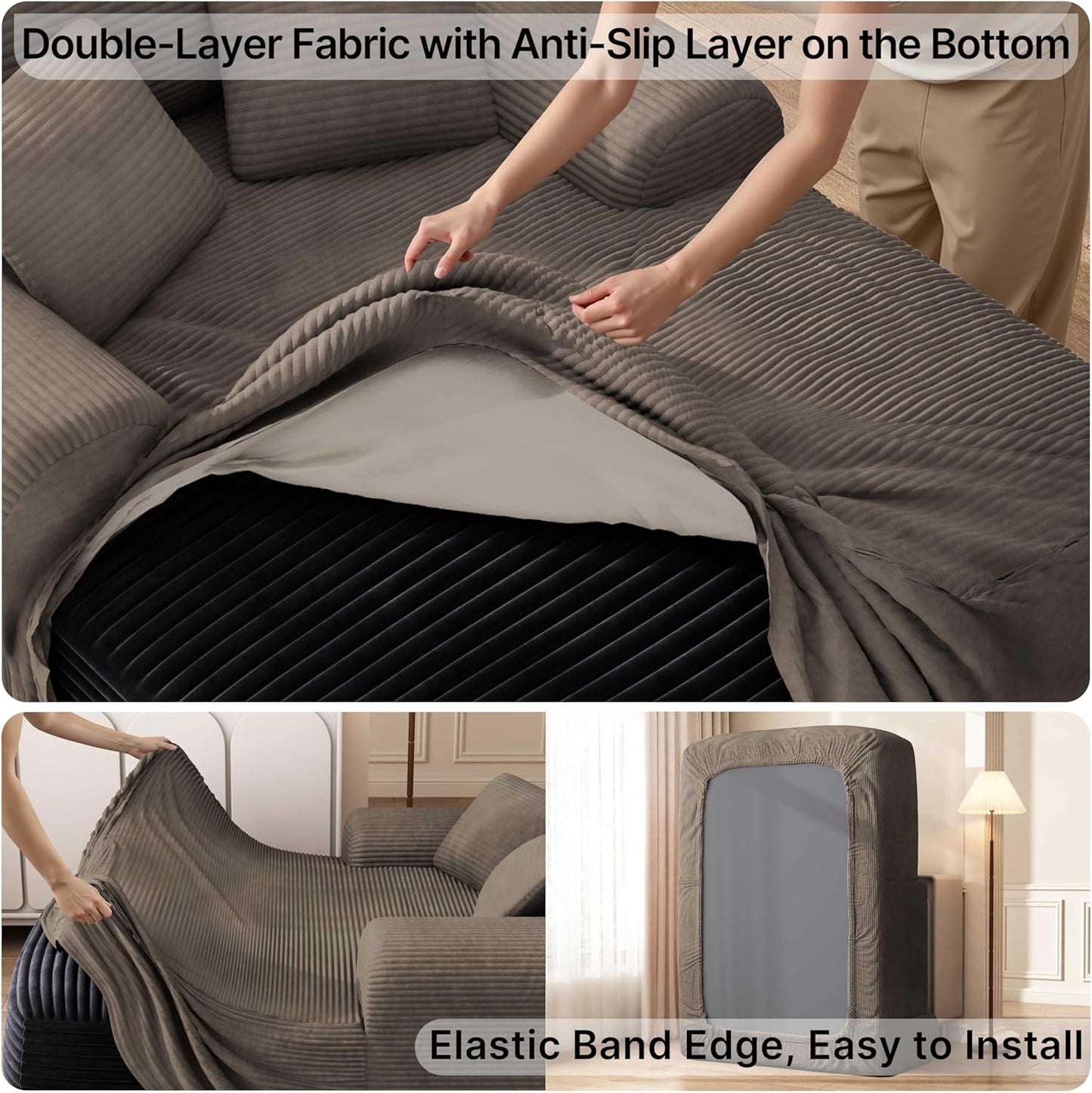 68'' Chaise Lounge Chair Indoor, Grey Plush Corduroy Cloud Couch