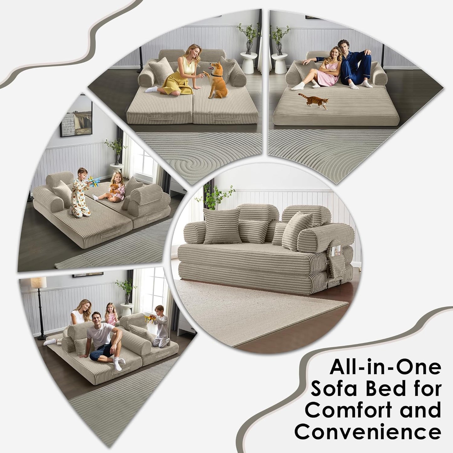 Convertible Sleeper Sofa Bed, 78.5" Corduroy Foldable Loveseat Sofa