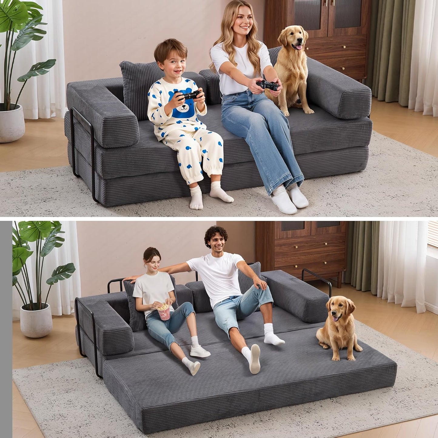 Convertible Sleeper Sofa Bed, 78.5" Corduroy Foldable Loveseat Sofa