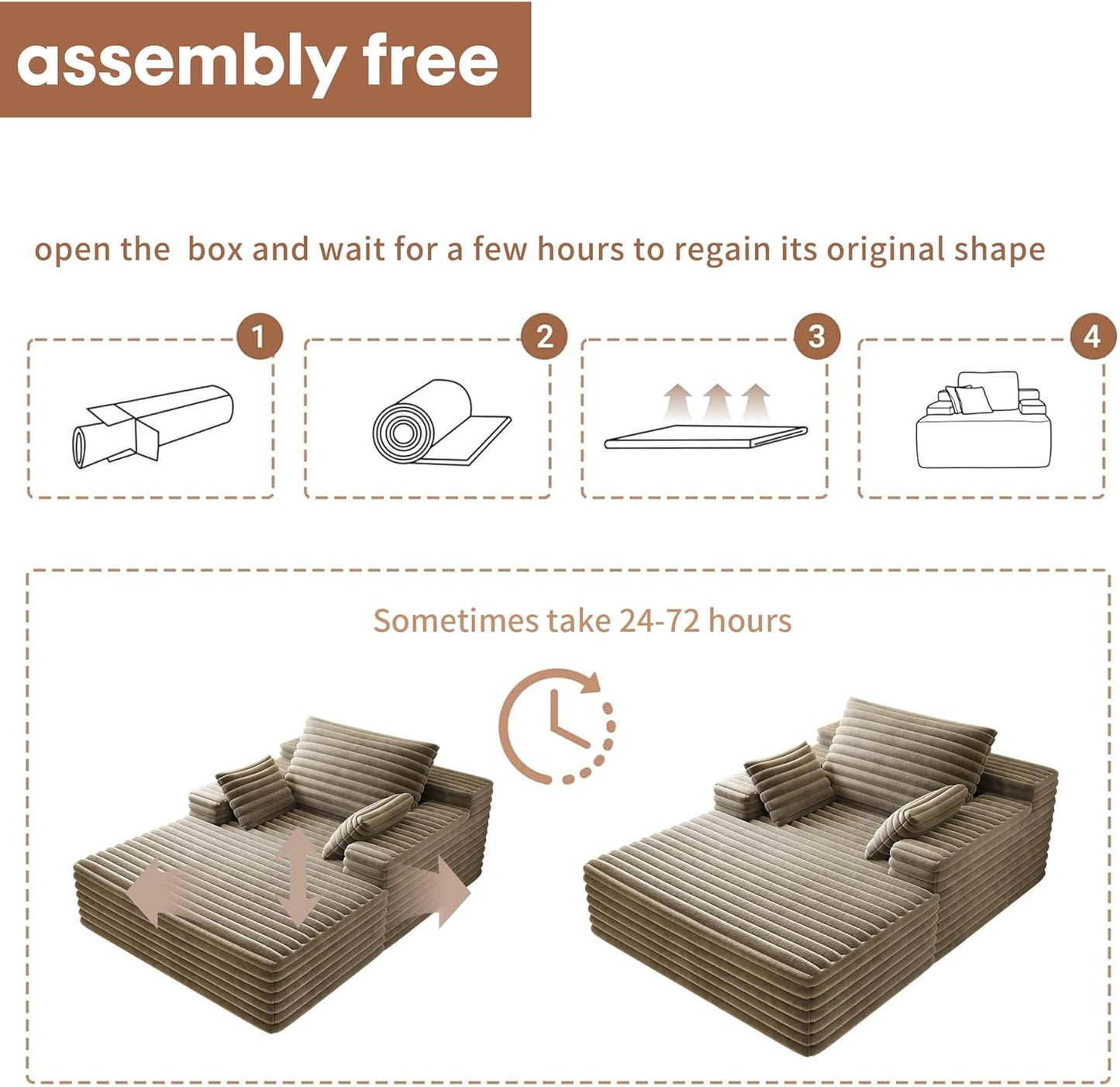 80” Oversized Double Lounge Chaise,Cloud Plush Sofa Bed