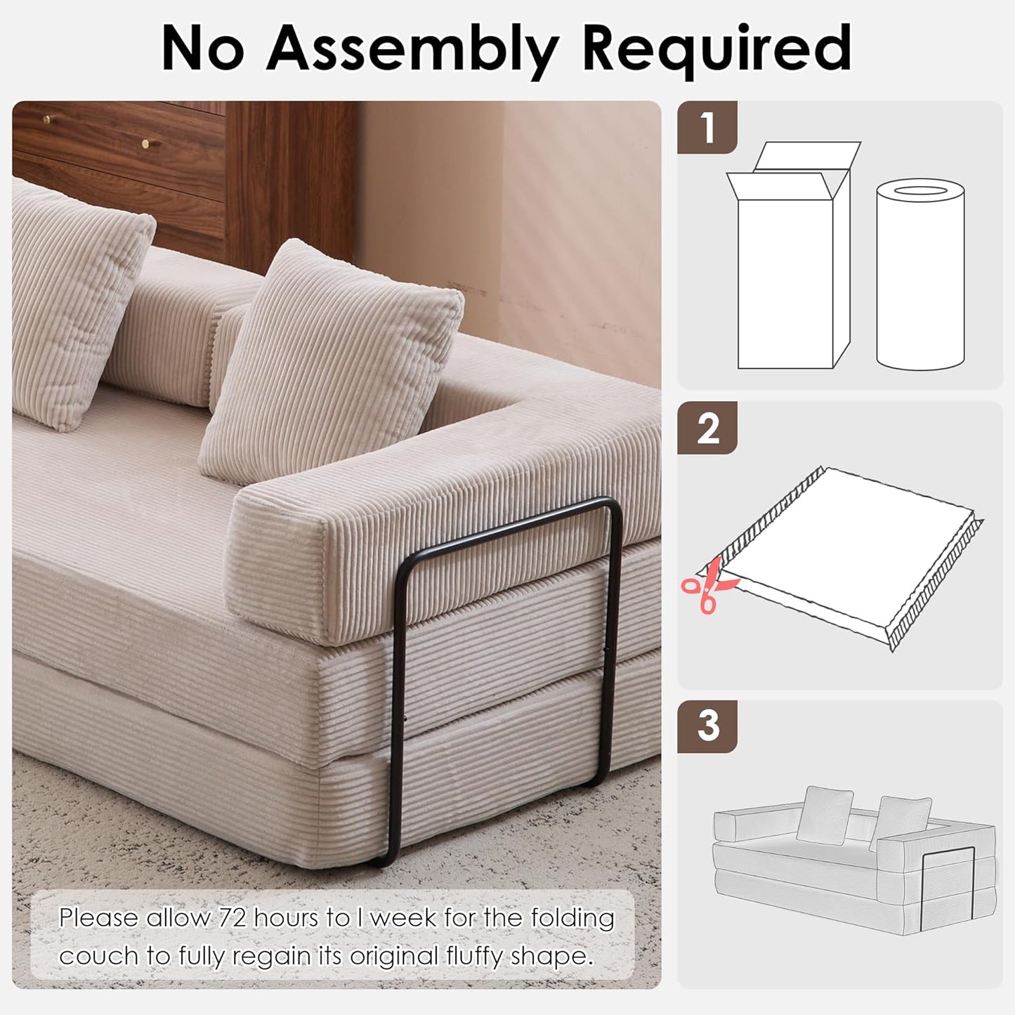 Convertible Sleeper Sofa Bed, 78.5" Corduroy Foldable Loveseat Sofa