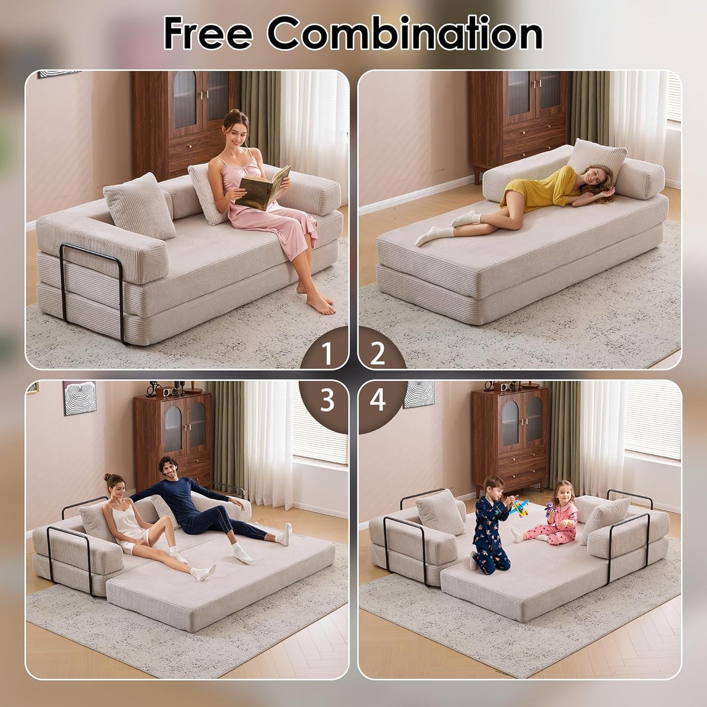 Convertible Sleeper Sofa Bed, 78.5" Corduroy Foldable Loveseat Sofa