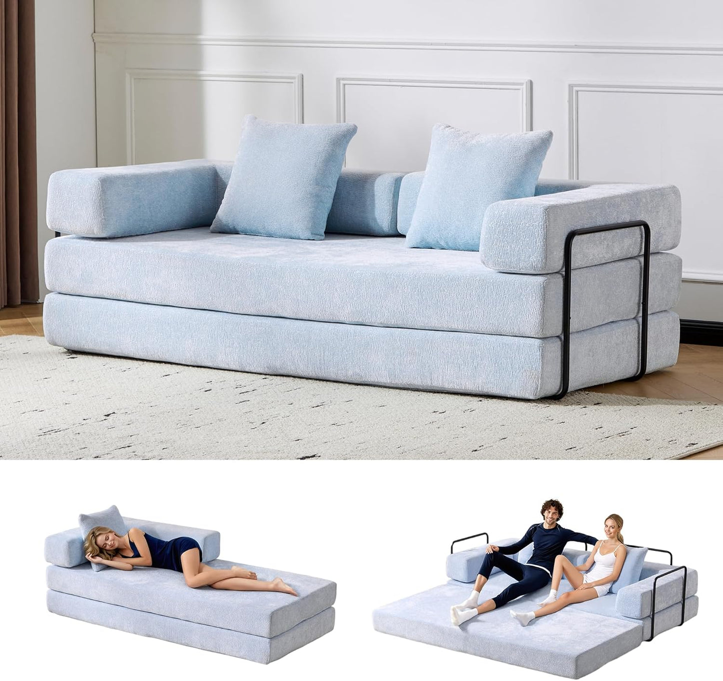 Convertible Sleeper Sofa Bed, 78.5" Corduroy Foldable Loveseat Sofa