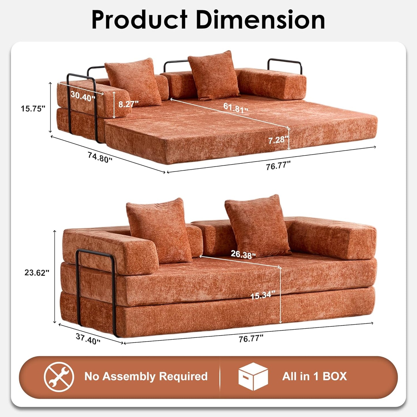 Convertible Sleeper Sofa Bed, 78.5" Corduroy Foldable Loveseat Sofa