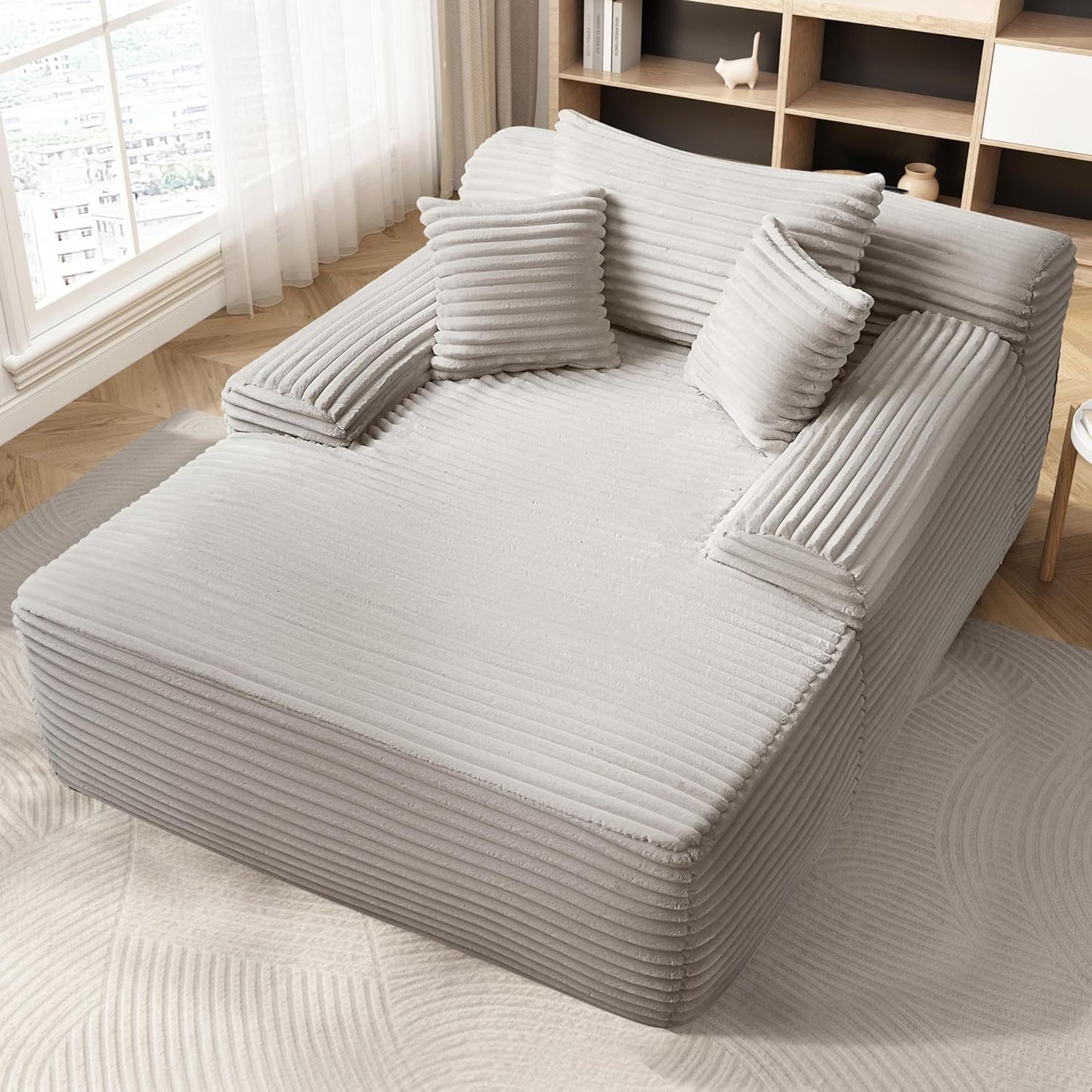 68'' Chaise Lounge Chair Indoor, Grey Plush Corduroy Cloud Couch