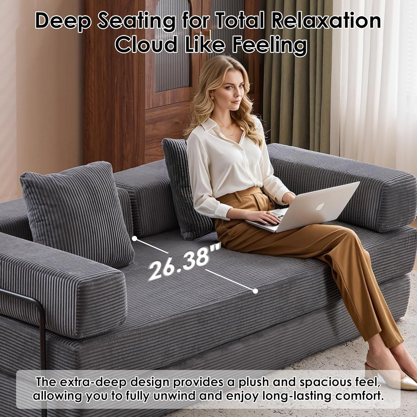 Convertible Sleeper Sofa Bed, 78.5" Corduroy Foldable Loveseat Sofa