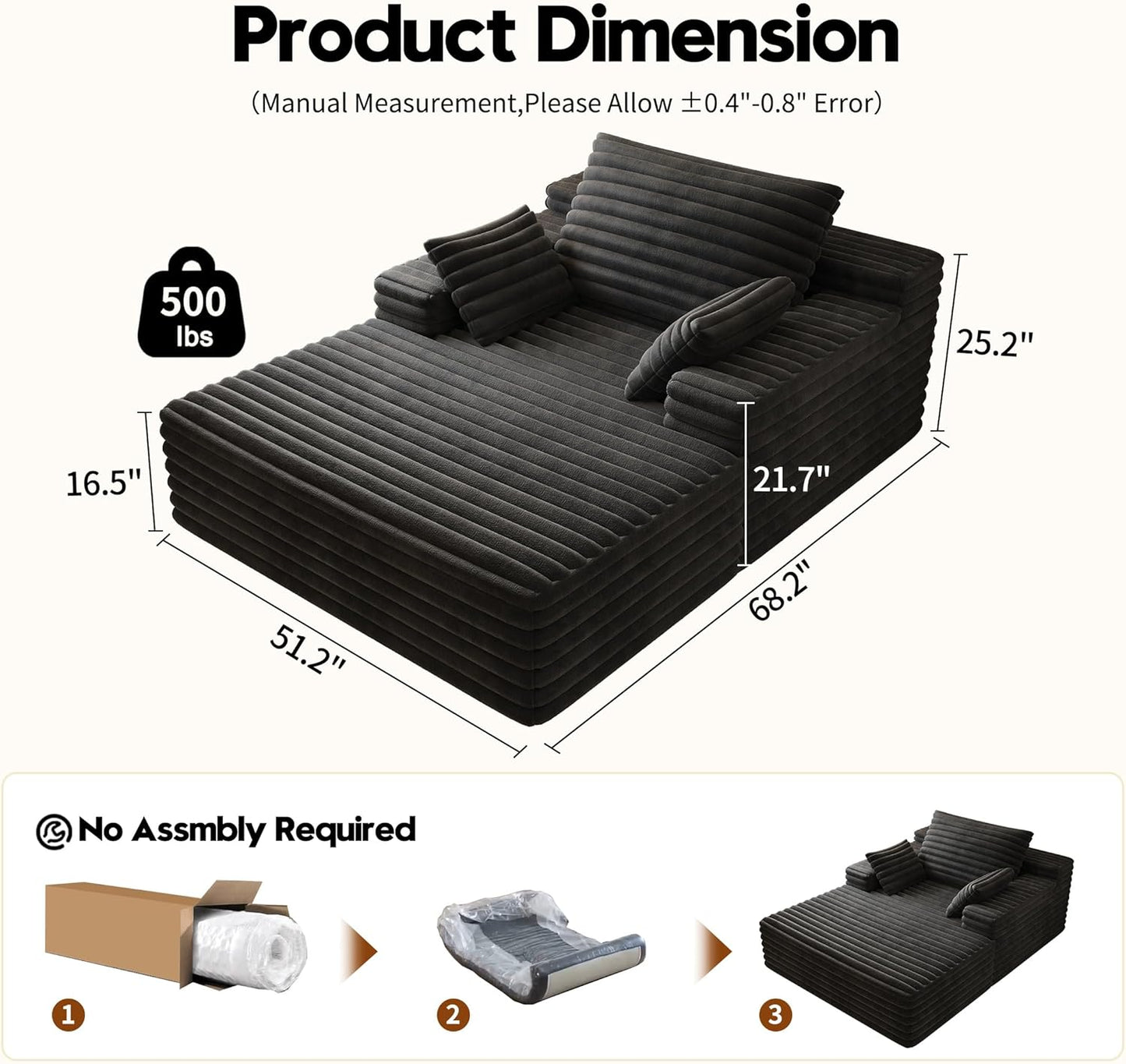 80” Oversized Double Lounge Chaise,Cloud Plush Sofa Bed