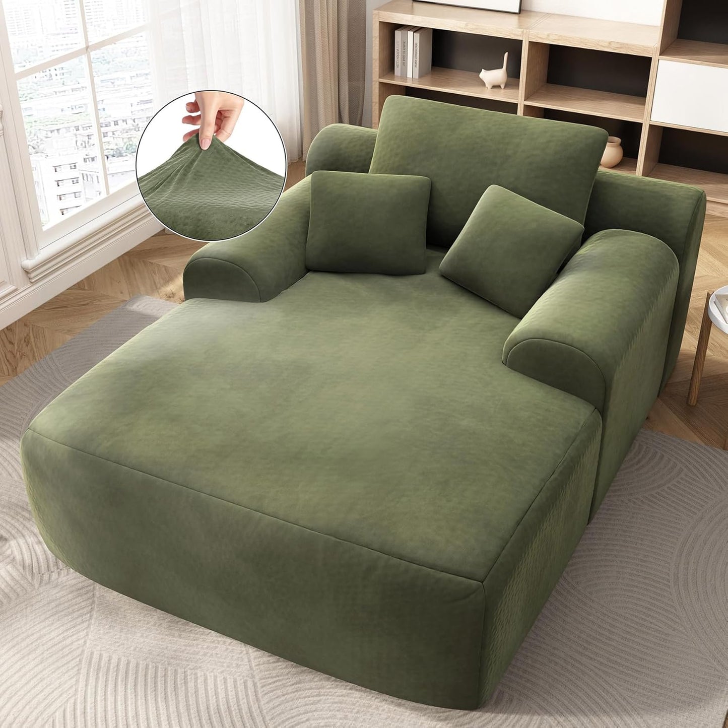 68'' Chaise Lounge Chair Indoor, Grey Plush Corduroy Cloud Couch