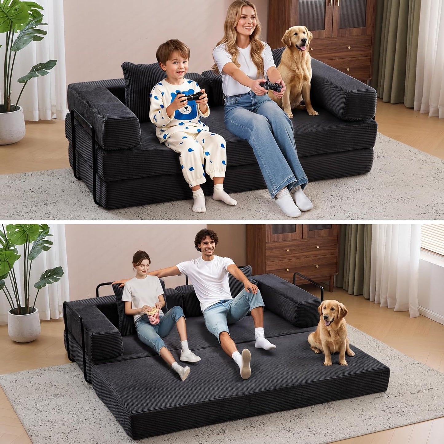 Convertible Sleeper Sofa Bed, 78.5" Corduroy Foldable Loveseat Sofa