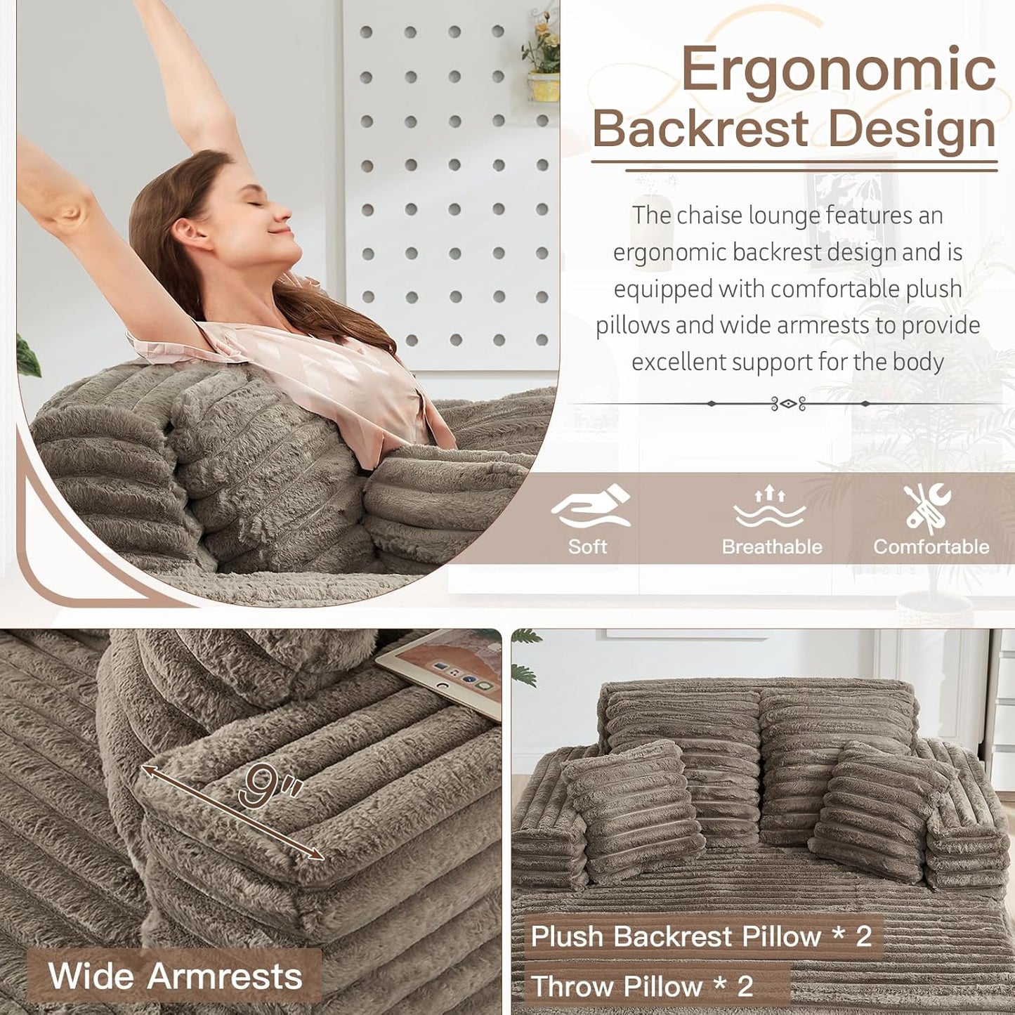 56"W Oversized Chaise Lounge Chair Indoor