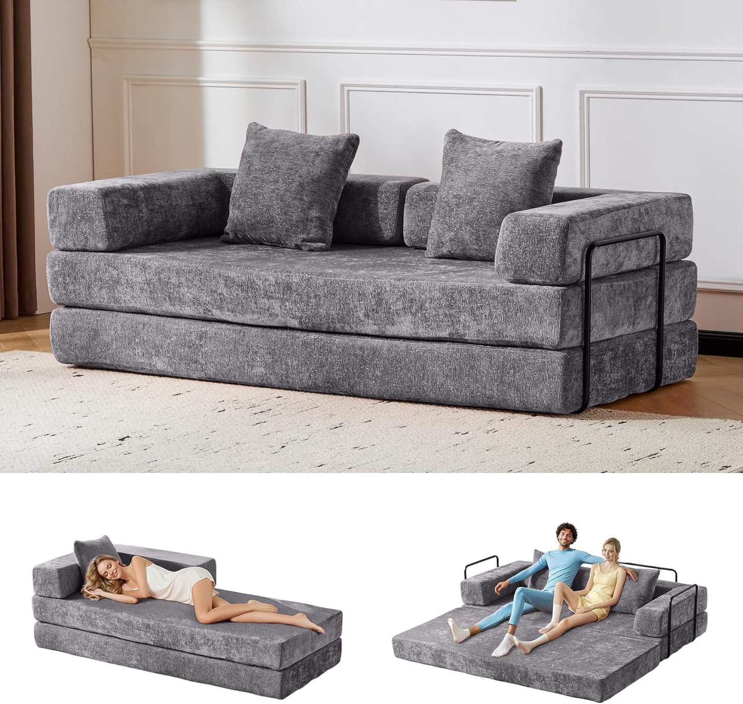 Convertible Sleeper Sofa Bed, 78.5" Corduroy Foldable Loveseat Sofa