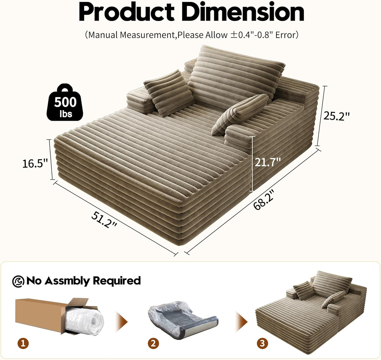 80” Oversized Double Lounge Chaise,Cloud Plush Sofa Bed