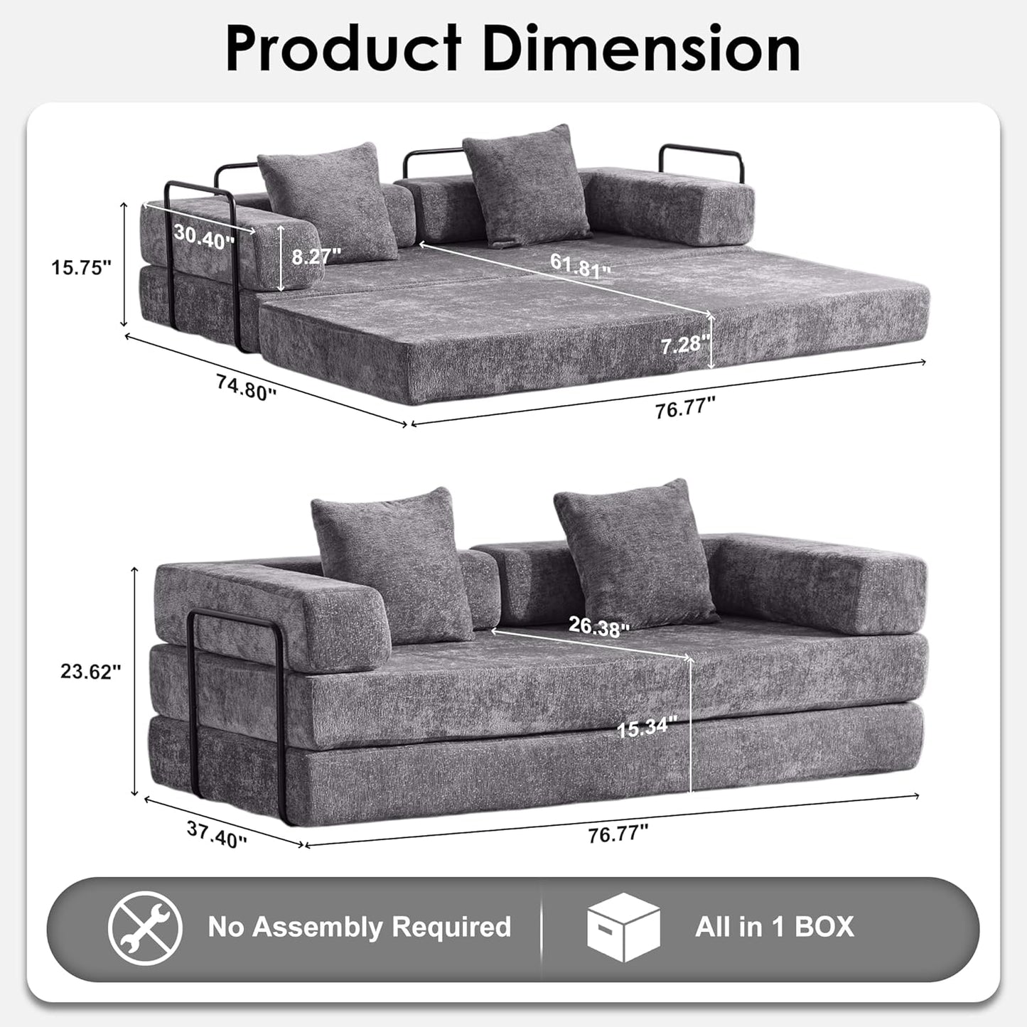 Convertible Sleeper Sofa Bed, 78.5" Corduroy Foldable Loveseat Sofa