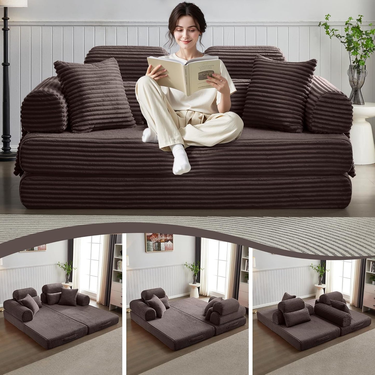 Convertible Sleeper Sofa Bed, 78.5" Corduroy Foldable Loveseat Sofa