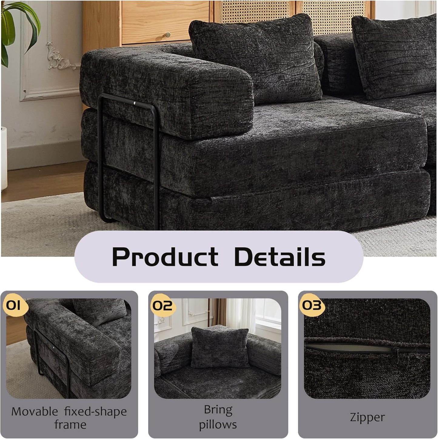 Compression Floor Sofa Bed, 3-Seat