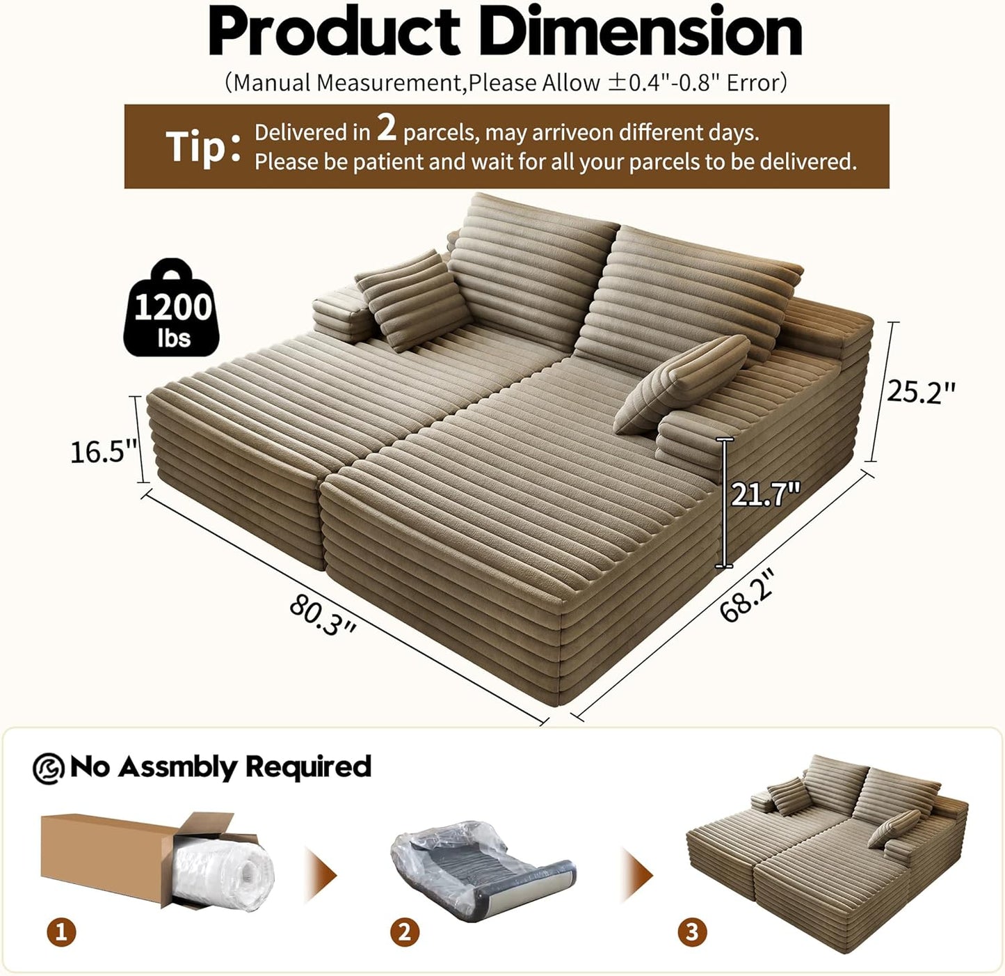 80” Oversized Double Lounge Chaise,Cloud Plush Sofa Bed