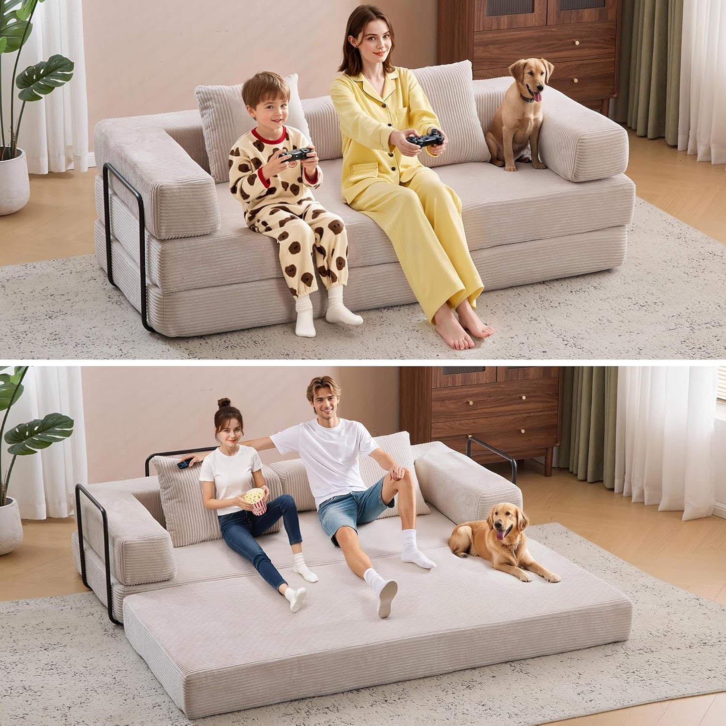 Convertible Sleeper Sofa Bed, 78.5" Corduroy Foldable Loveseat Sofa