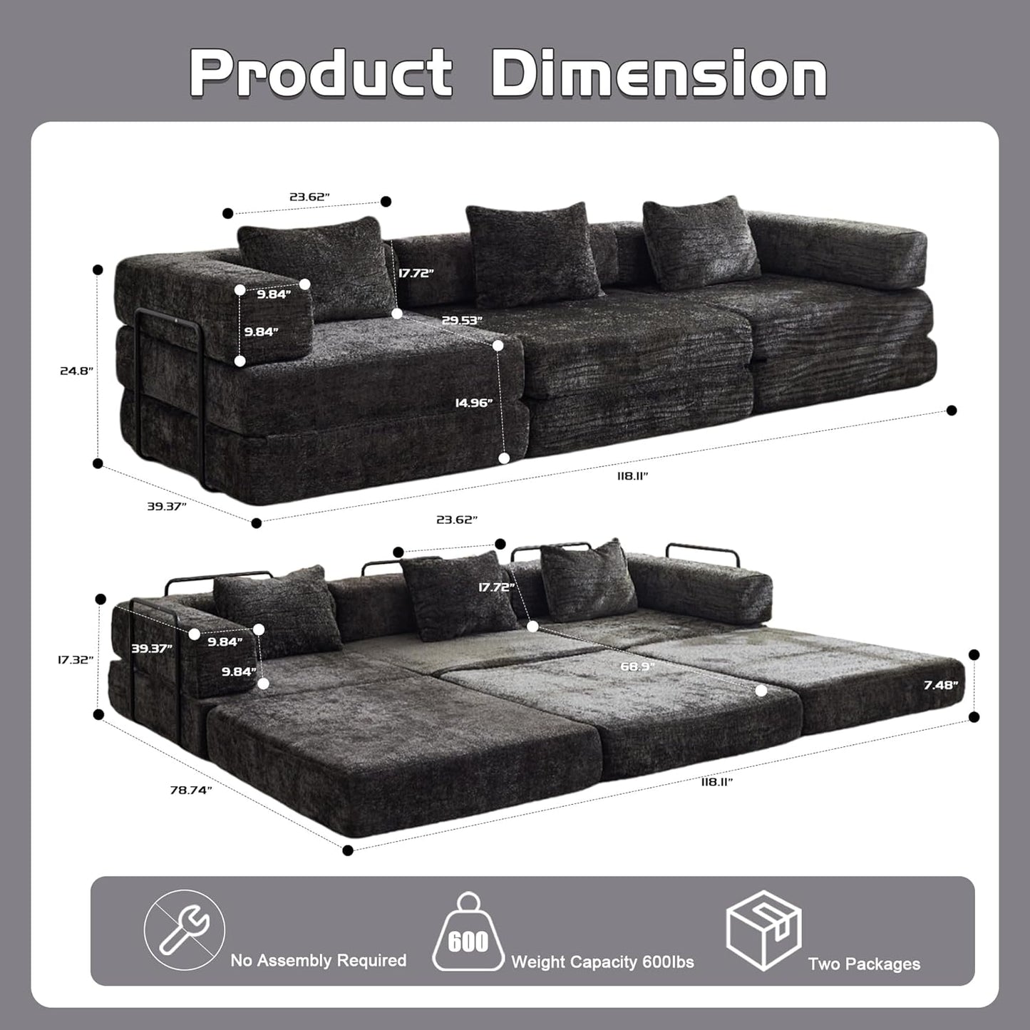 Compression Floor Sofa Bed, 3-Seat