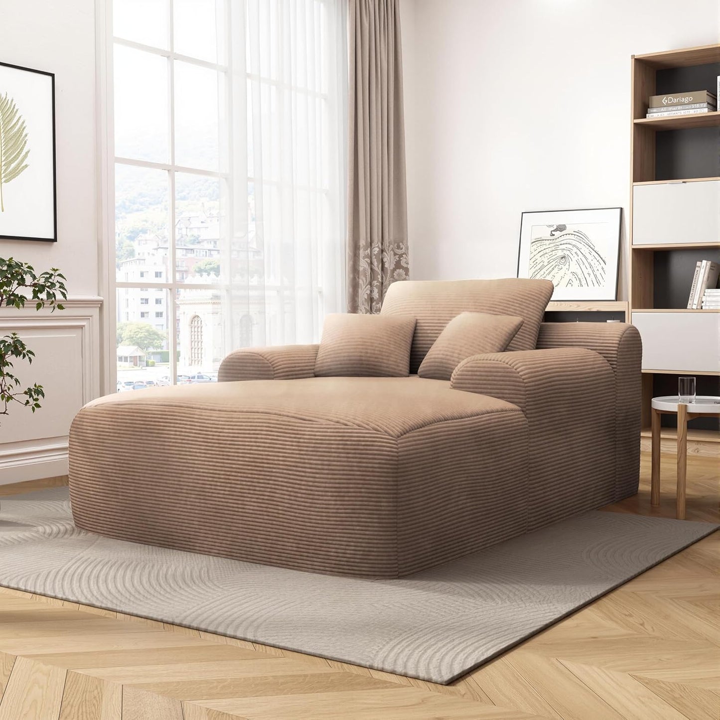 68'' Chaise Lounge Chair Indoor, Grey Plush Corduroy Cloud Couch