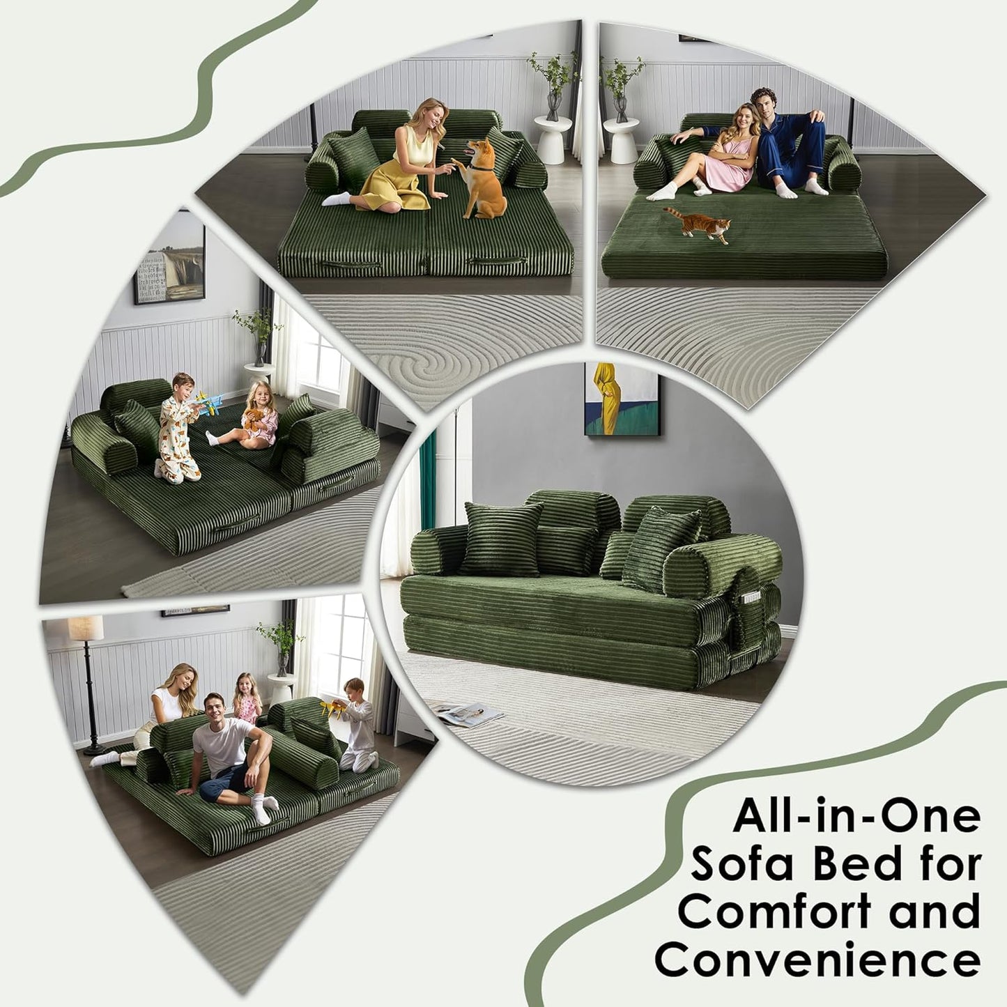 Convertible Sleeper Sofa Bed, 78.5" Corduroy Foldable Loveseat Sofa