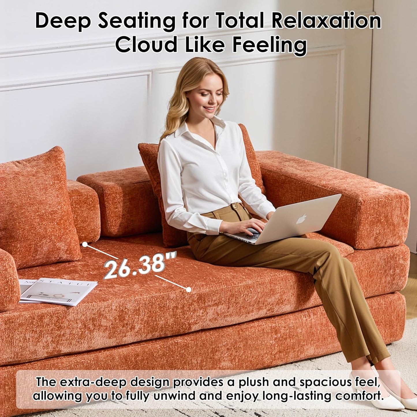 Convertible Sleeper Sofa Bed, 78.5" Corduroy Foldable Loveseat Sofa